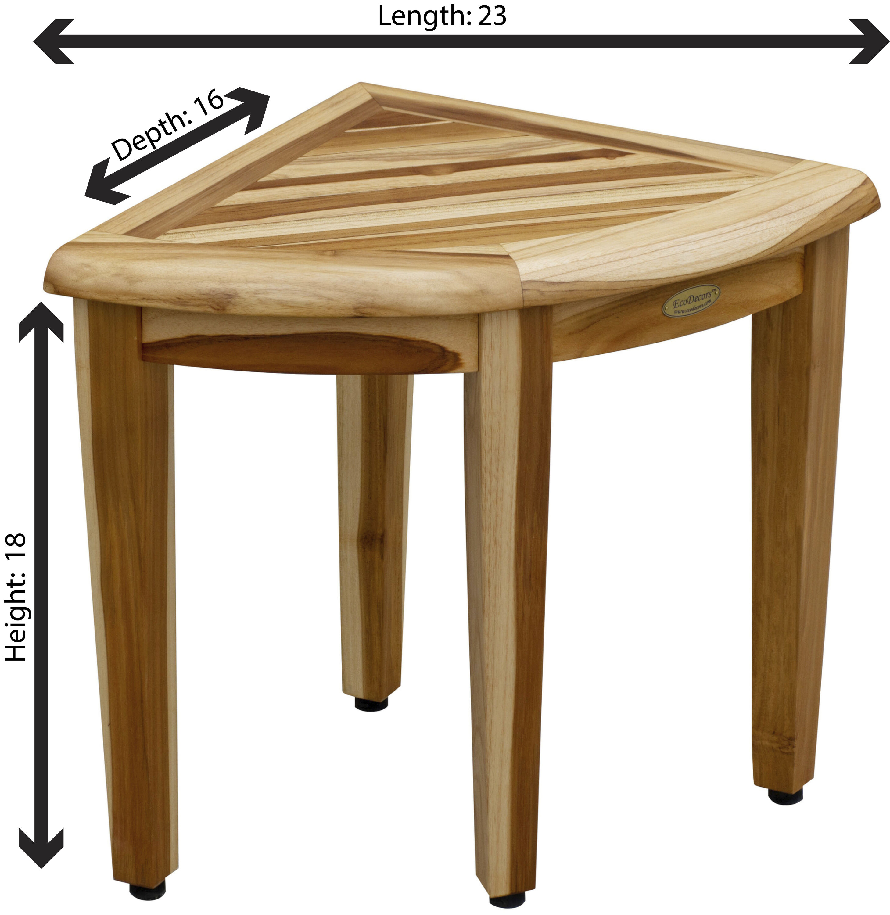 EcoDecors 18" Teak Corner Shower Bench with Adjustable Feet