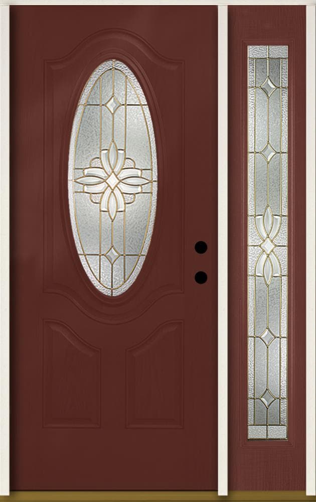 RELIABILT LO911272 Laurel 48-in x 80-in x 4-9/16-in Fiberglass Oval lite Left-hand inswing Wineberry Stained Prehung Front Door with Left Sidelight Insulating core