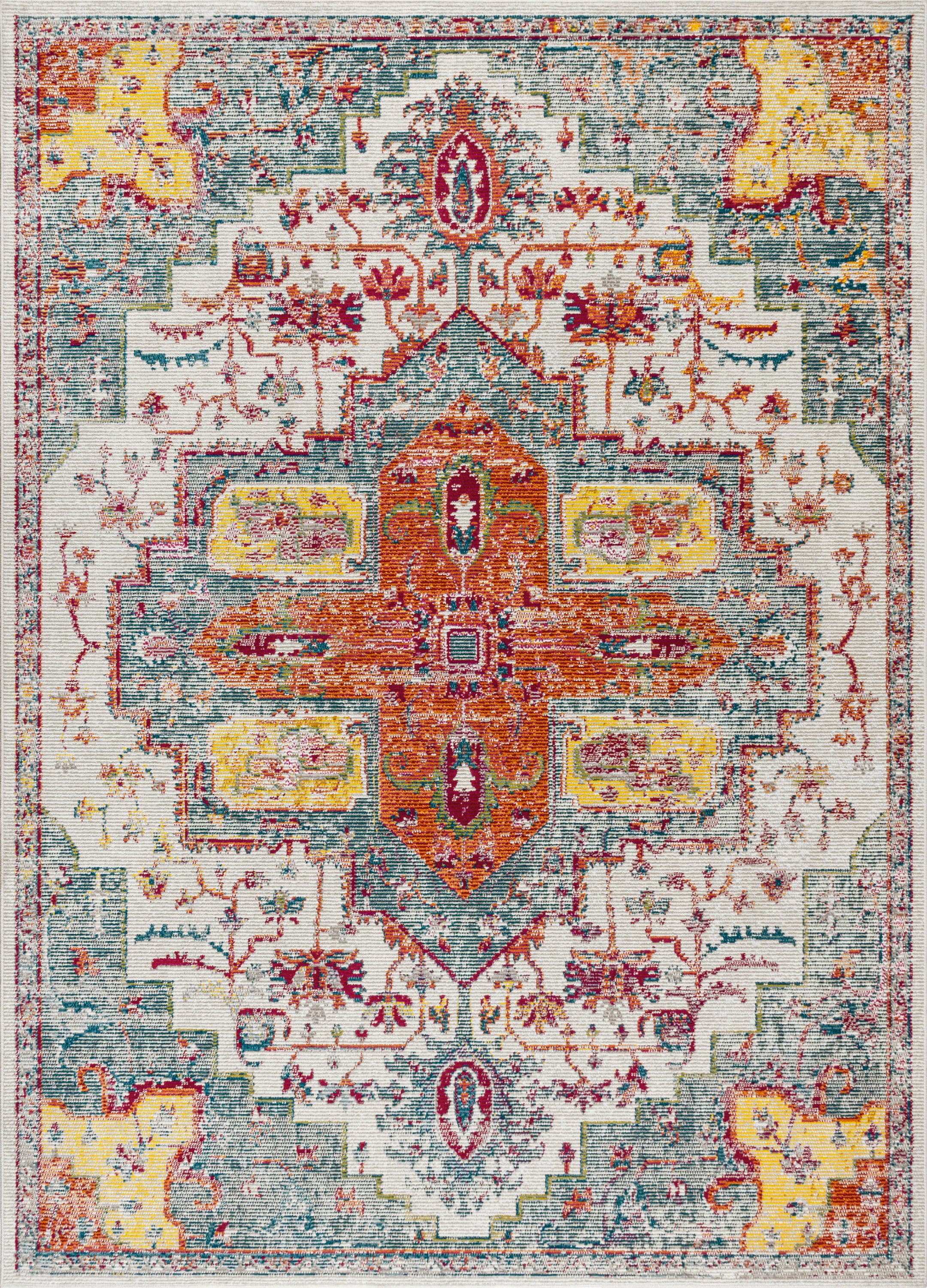 Zafra Vintage Medallion Blue and Coral 5' x 8' Area Rug