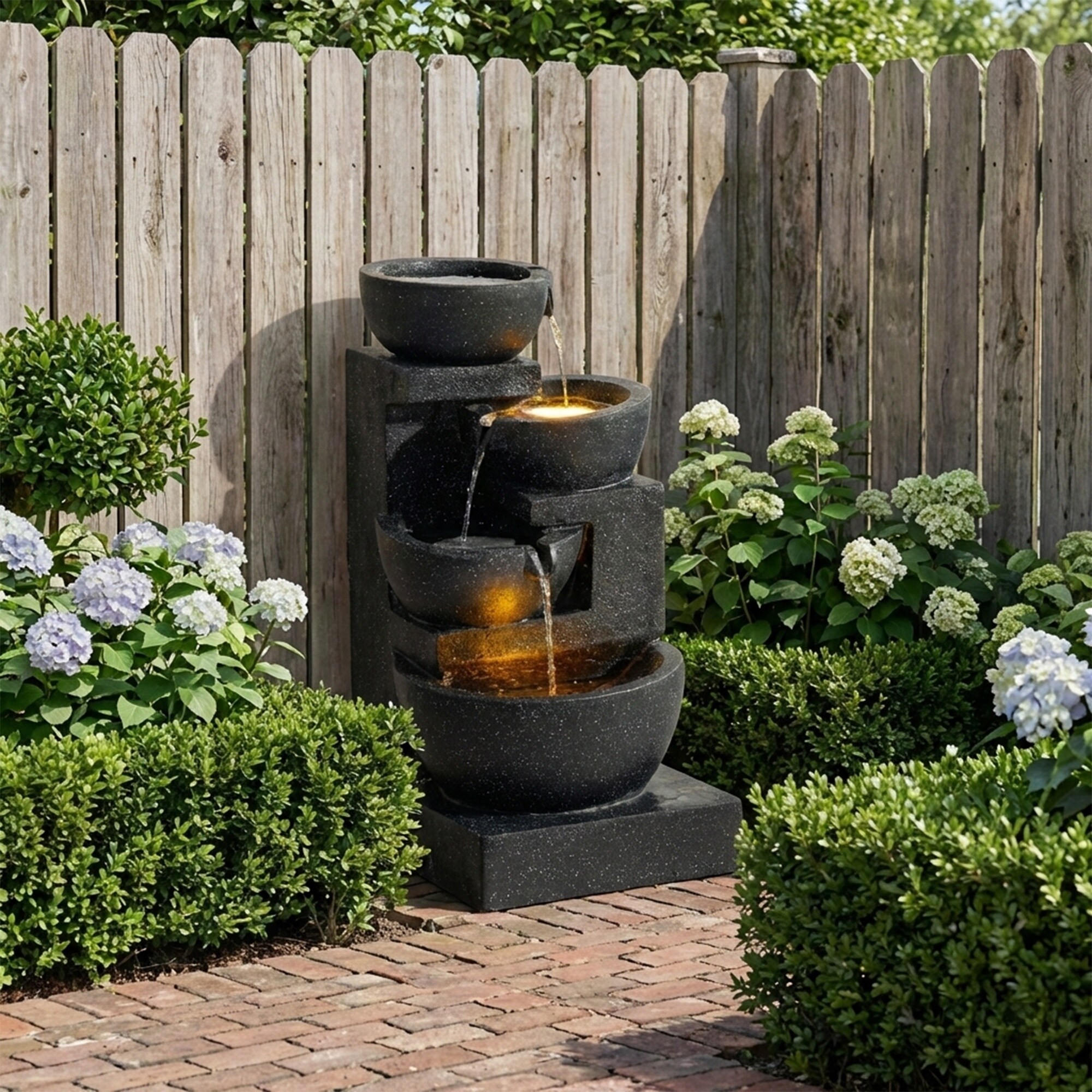 HyperDrop Cart 29-in H Terrazzo Style Polyresin Water Fountain 4-Tier Cascading Bowls and Stacked Stones for Garden