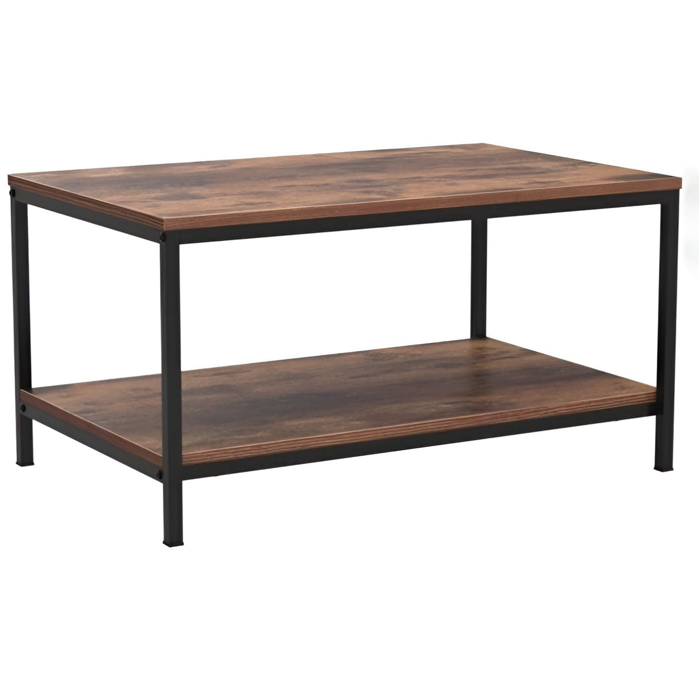 Industrial 2-Tier Coffee Table with Rustic Brown Wood Top and Metal Frame