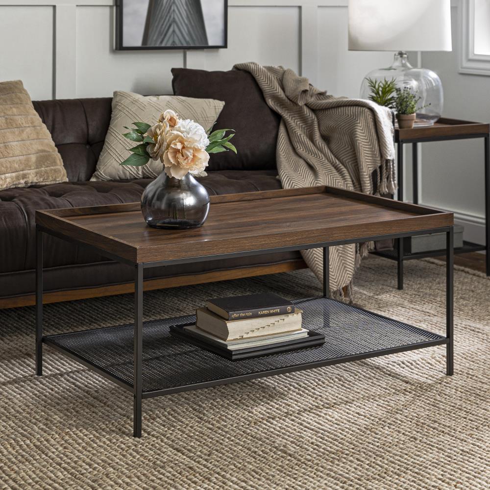 Walker Edison Dark Walnut Industrial Coffee Table with Storage at Lowes.com