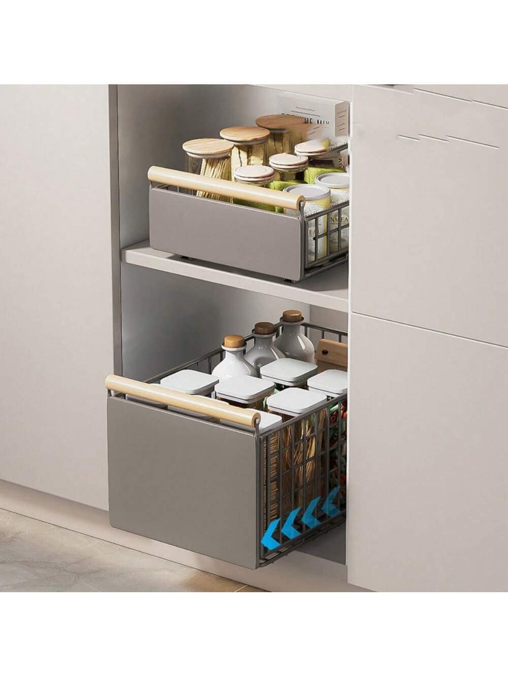 WhizMax GGL-PHK-33PHNTNH 1PCS Carbon Steel Home Kitchen Sink Rack Pull-Out Multifunctional Storage Rack Punch-Free Cabinet Drawer Basket Spice Rack