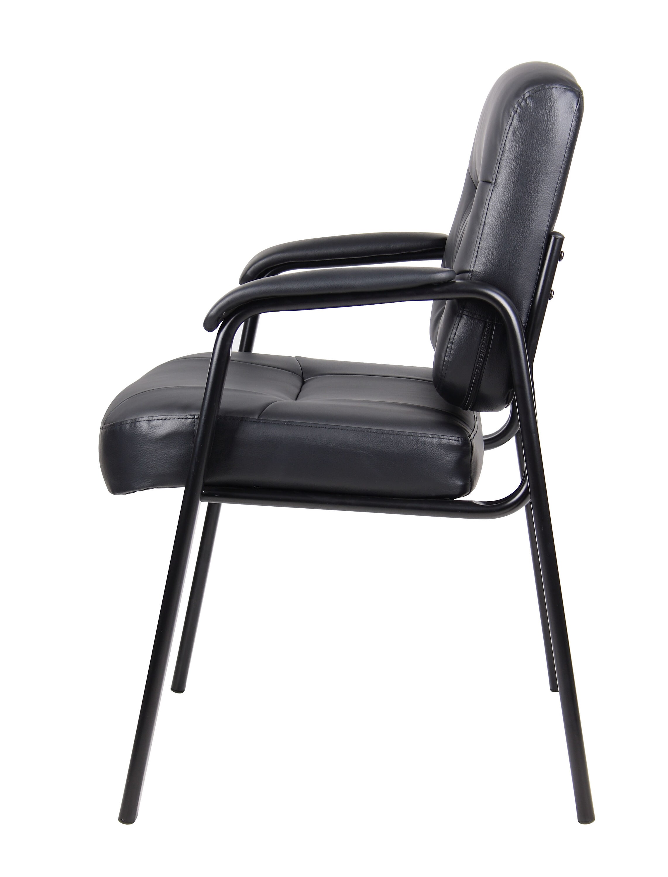 Elegant Black LeatherPlus Guest Chair with Steel Frame and Fixed Arms