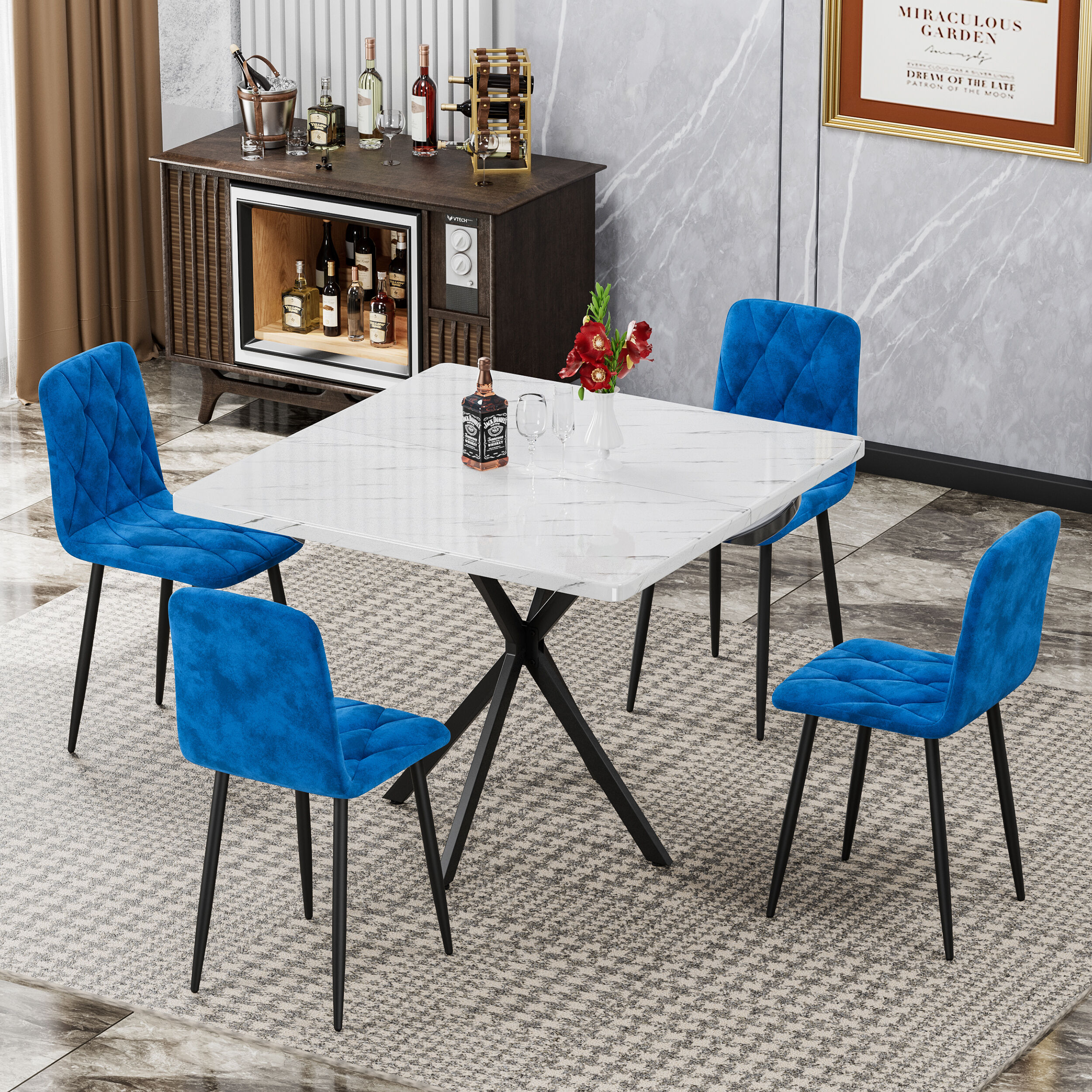 EXTRAUP YHLW578P191316 Contemporary/Modern Velvet Upholstered Dining Side Chair (Metal Frame)