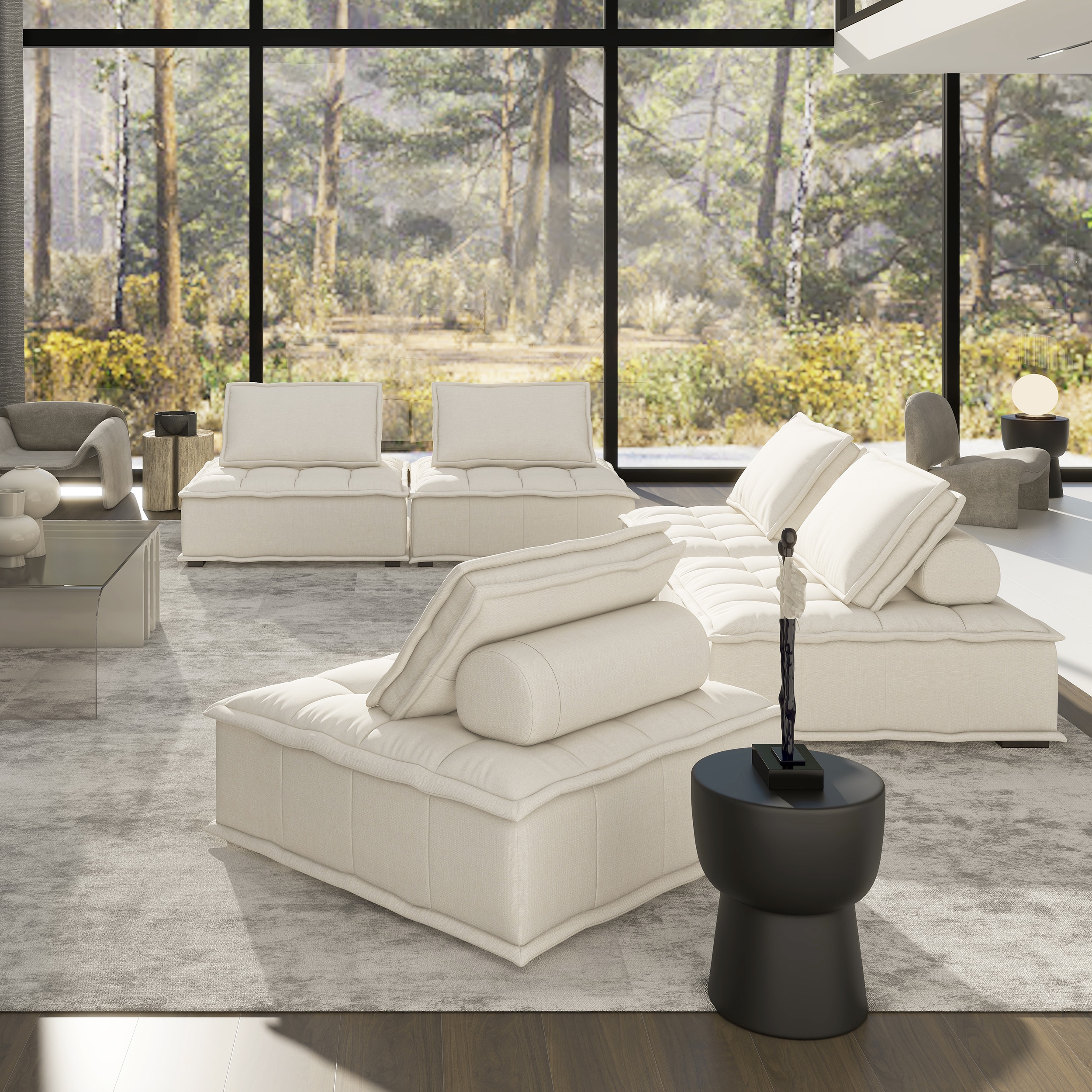 Arwen Beige Linen Tufted Five-Piece Modular Sectional Sofa