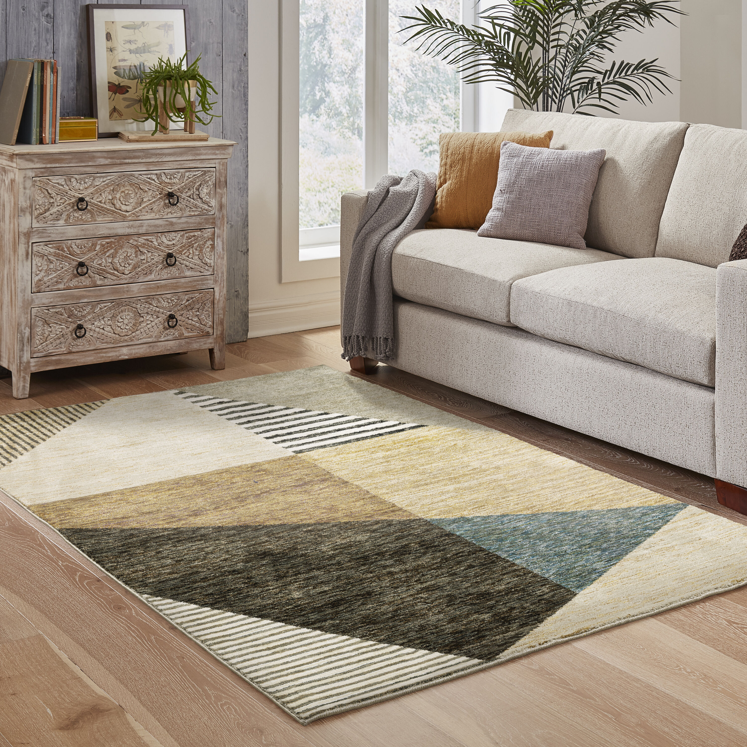 Archer Lane STRSTRA109L Elaines 9 x 12 (ft) Nylon Gold Rectangular Indoor Geometric Area rug