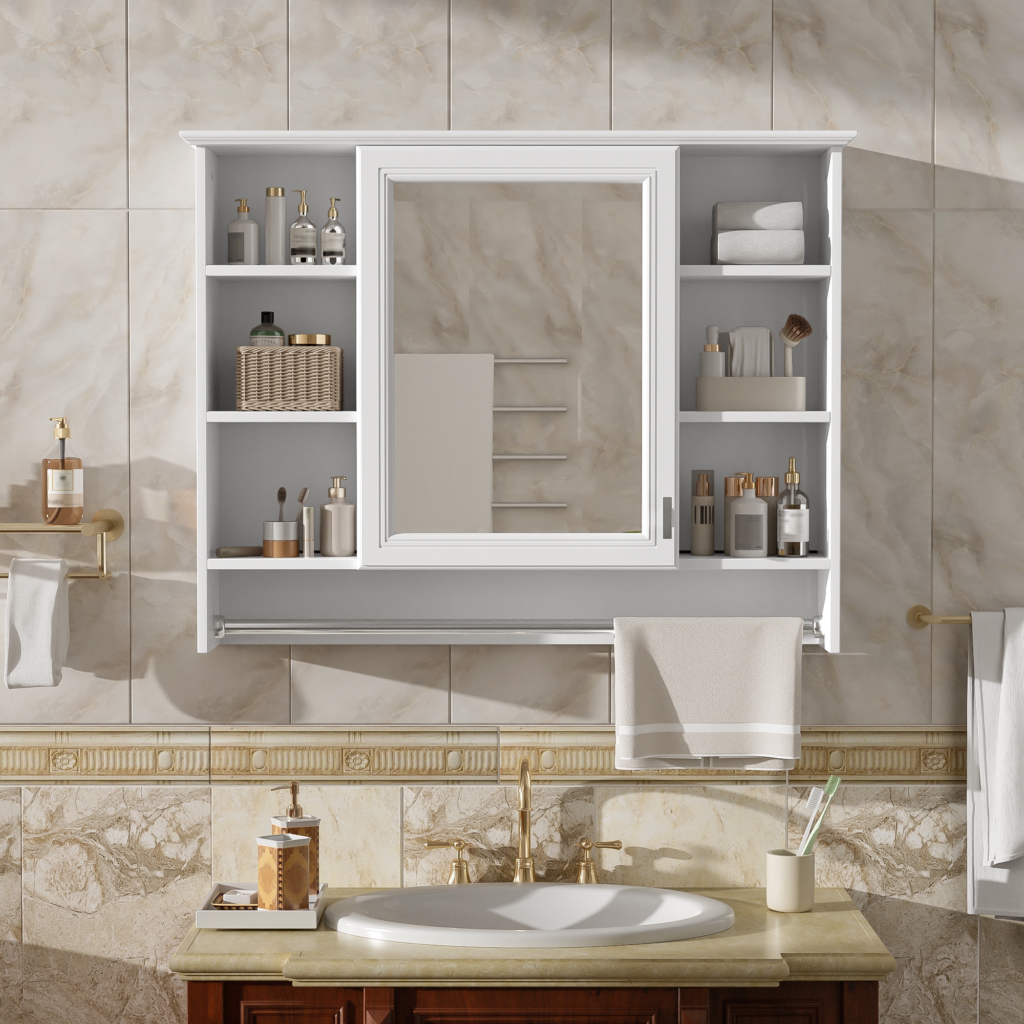 Wooakway 3 in 1 Bathroom Mirror Cabinet 36 Inch Wall Mounted Medicine Cabinet with Adjustable Shelf and Soft Close Door High Define Mirror with Storage #FXLS0604-603Z448