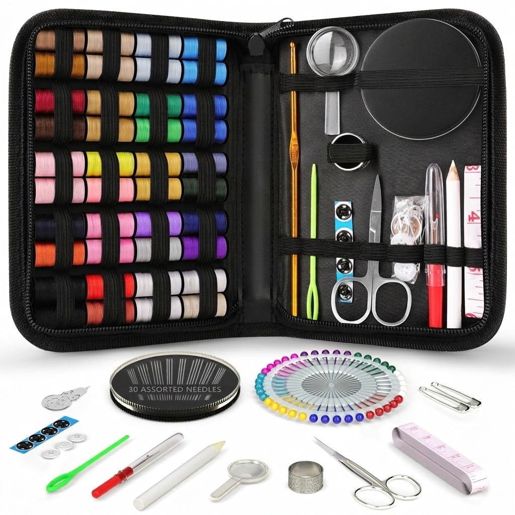 Misopily Sewing Kit 128 pcs Portable Sewing Supplies Organizer with Scissors Thread Needles Tape Measure for Home Travel Beginners Adults #B05MS12001