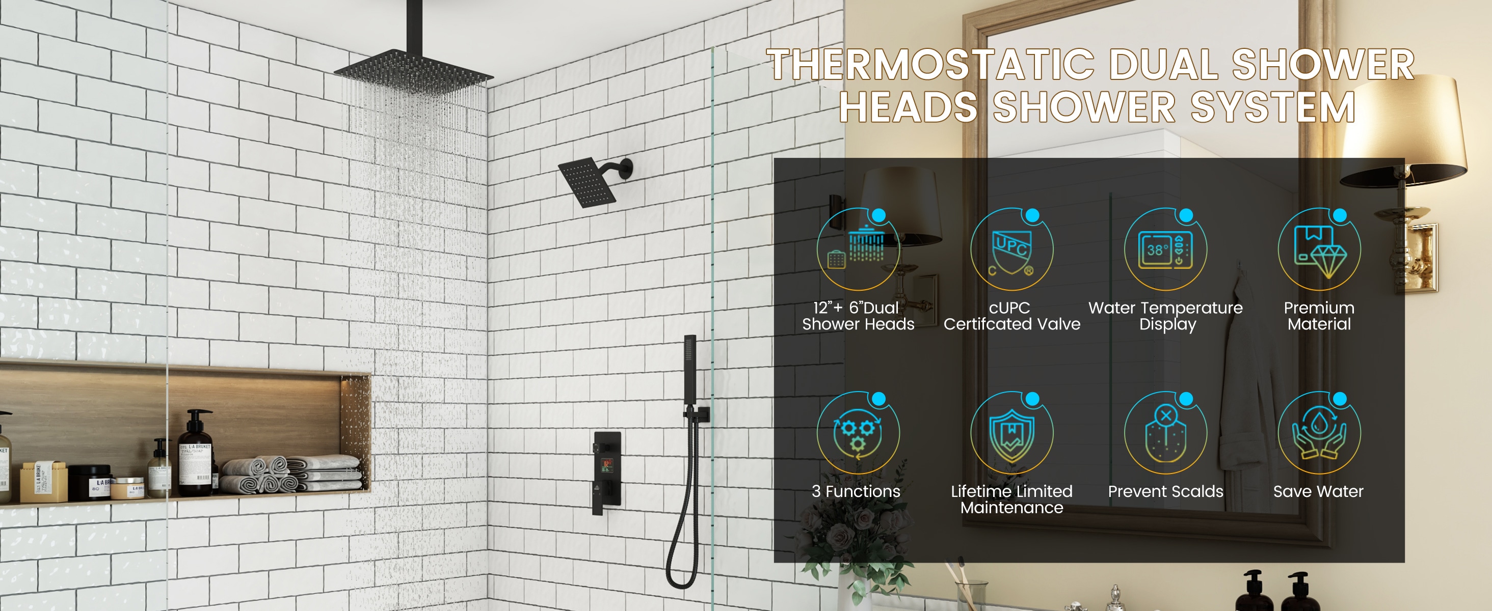 CASAINC WE-SS12MB Showerhead-Bar-Panels - View #12