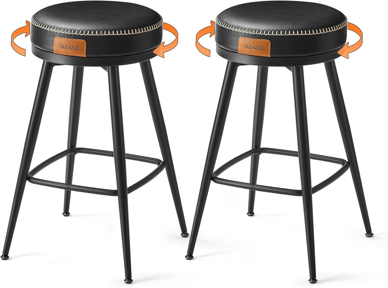 SONGMICS HOME LBC100B01 Collection – Set of 2 Counter Height Backless Swivel Bar Stools in Ink Black