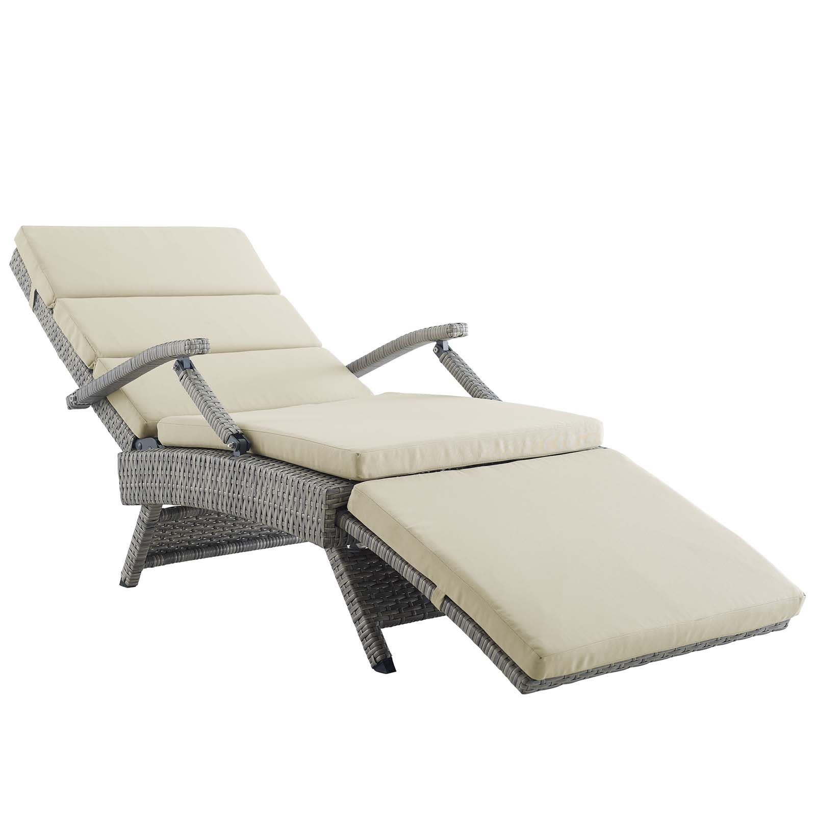  Envisage Chaise Outdoor Wicker Rattan Lounge Chair in Light Gray Beige