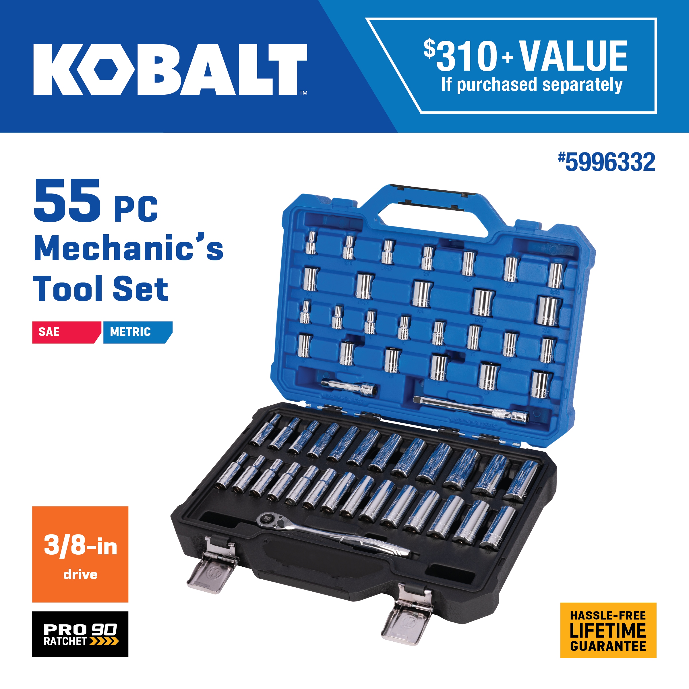 Outlet Kobalt 33-Piece Standard (SAE) and Metric Polished Chrome Mechanics Tool Set