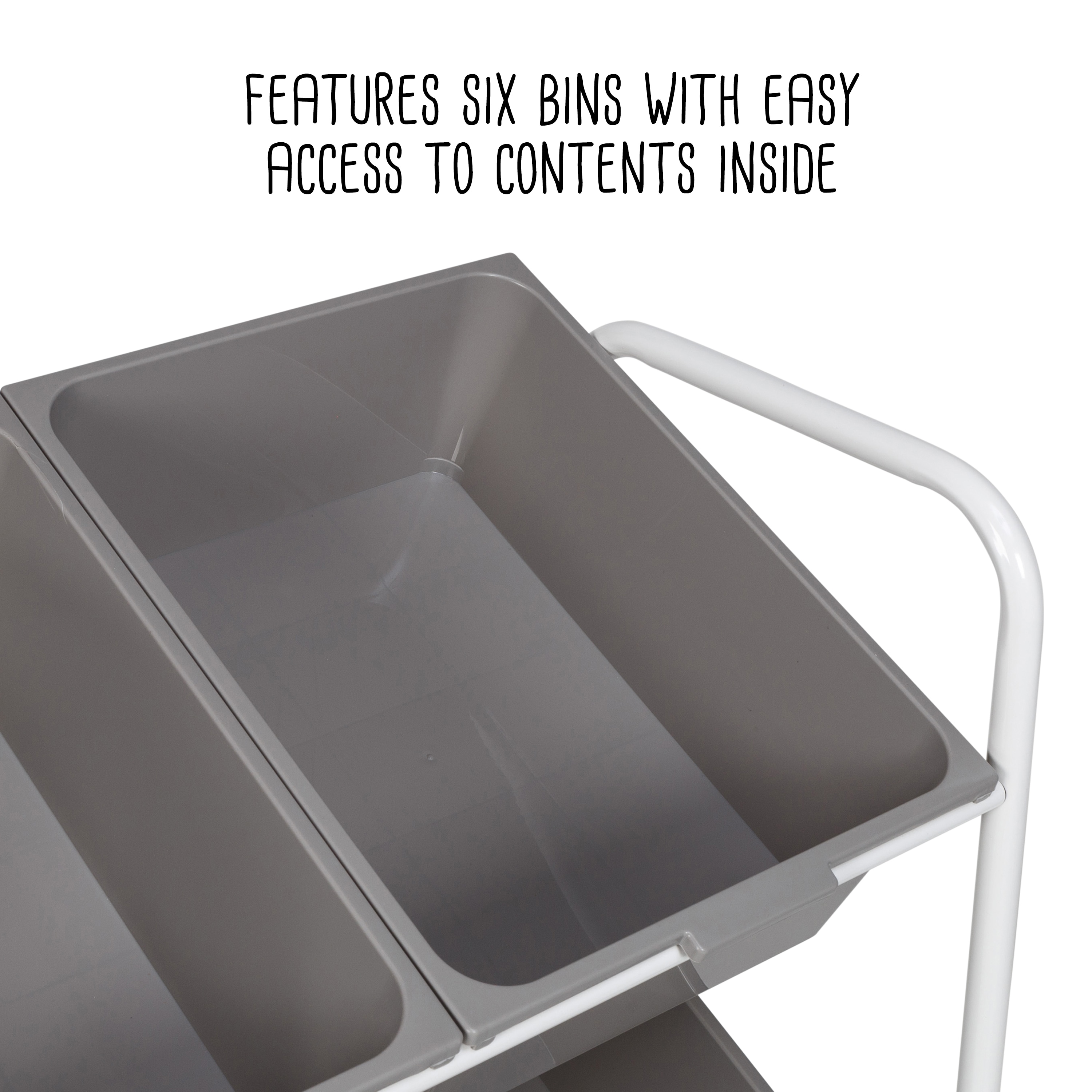 Gray and White 6-Bin Rolling Storage Cart
