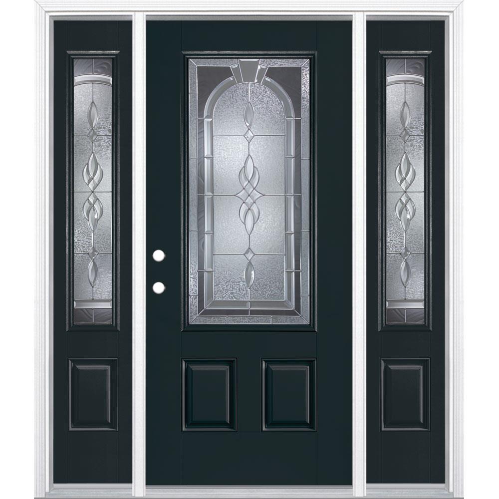 Masonite 896177 Hampton 64-in x 80-in Fiberglass 3/4 Lite Right-Hand Inswing Eclipse Painted Single Front Door with Sidelights with Brickmould Insulating Core