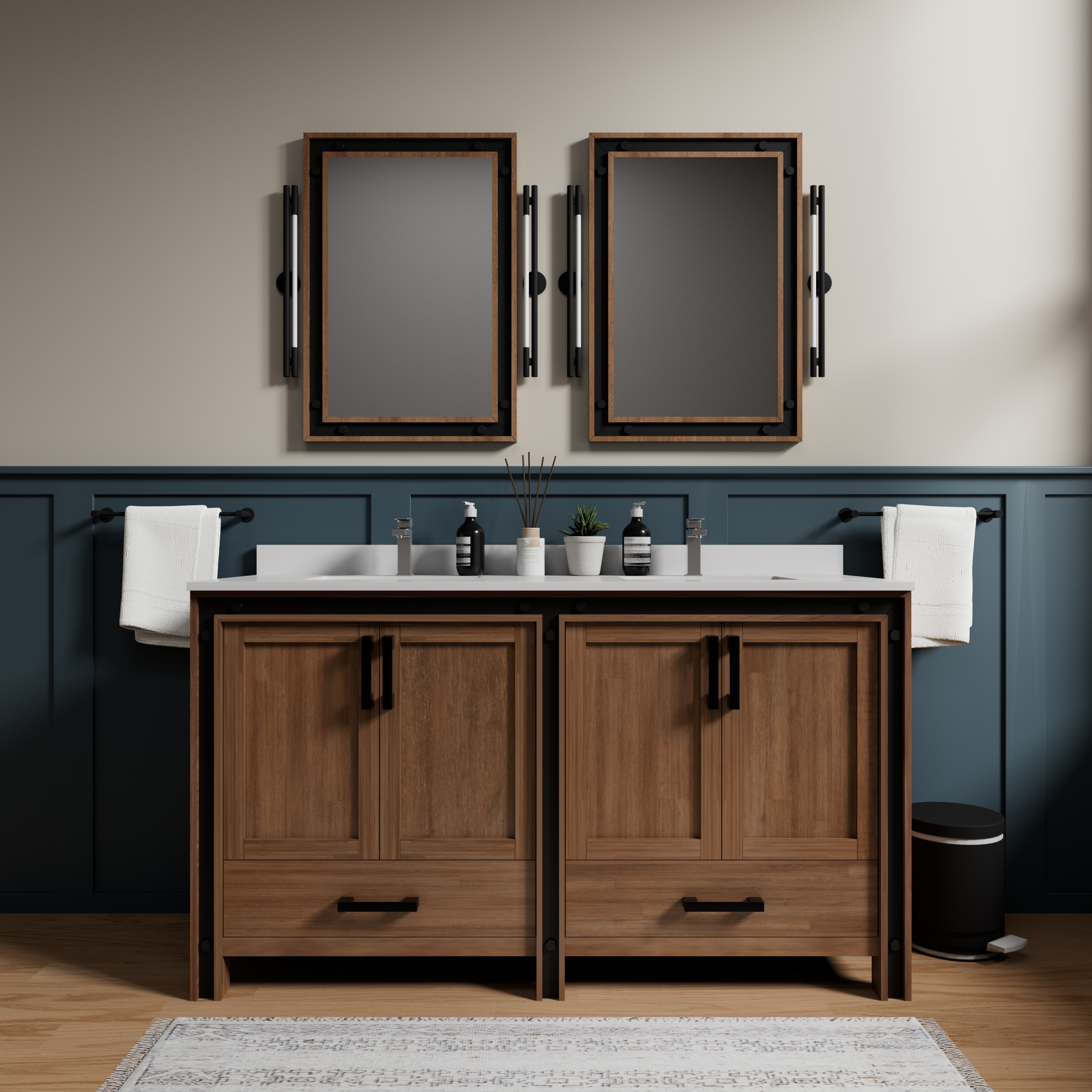 Lexora LVZV60DN211 Ziva 61-in Rustic Barnwood Undermount Double sink Bathroom Vanity with White Quartz Top (Mirror Included) (Faucet Included)