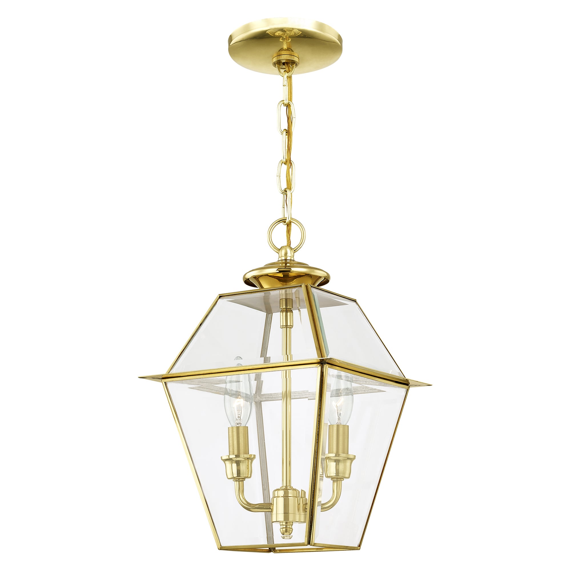 Westover Polished Brass 2-Light Outdoor Pendant with Clear Beveled Glass