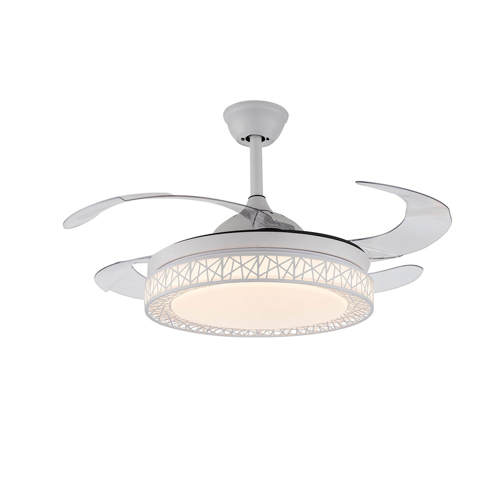 Oukaning HG-HCX-1985 42-in Color-Changing Integrated LED Modern White Retractable with ABS Blades Chandelier Ceiling Fan With Light - Remote Included ( 4 -Blade )