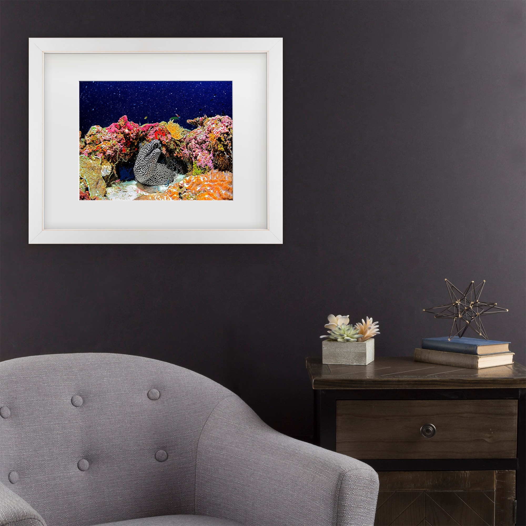 Trademark Fine Art 1X10504-E1620MF Under The Star Roberto Marchegiani White Frame Wood Framed 16-in H x 20-in W Modern Canvas Print