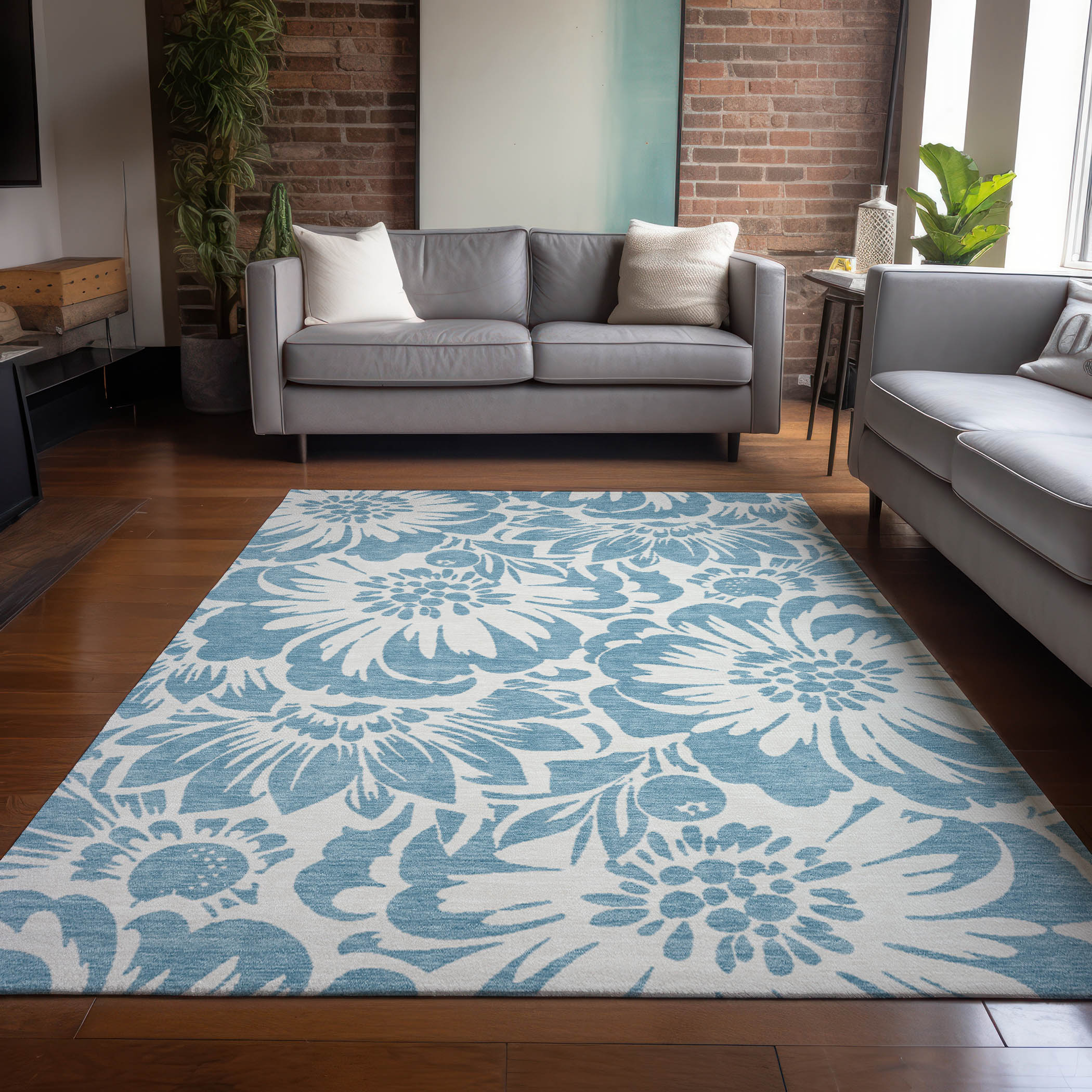 Addison Rugs ACN551DN30X46 Chantille ACN551DN 2 x 3 (ft) Polyester Denim Rectangular Indoor/Outdoor Geometric Farmhouse/Cottage Machine washable Area rug