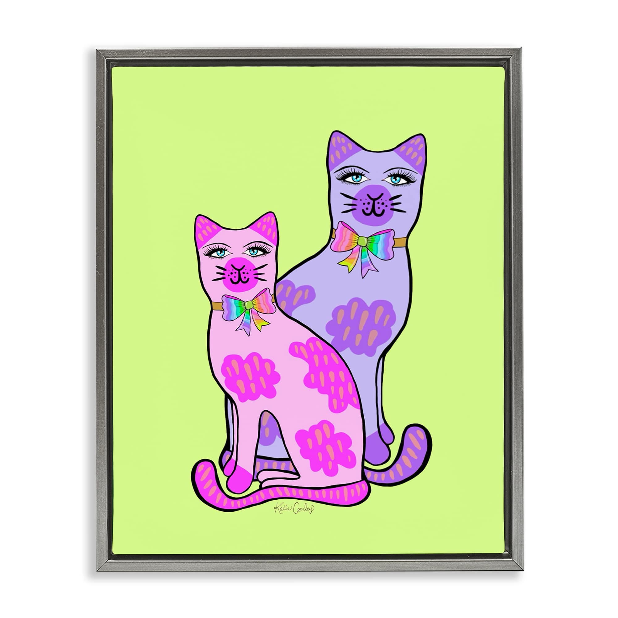 Stupell Industries BS-758-FFL-16X20 Funky Bright Cats Gray Framed Floater Canvas Wall Art By Katie Conley 17 x 21