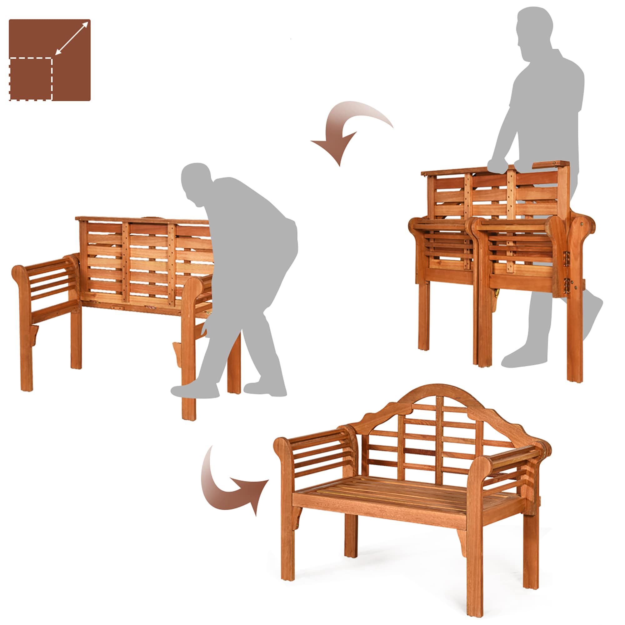 Eucalyptus Wood Folding Outdoor Bench with Armrests