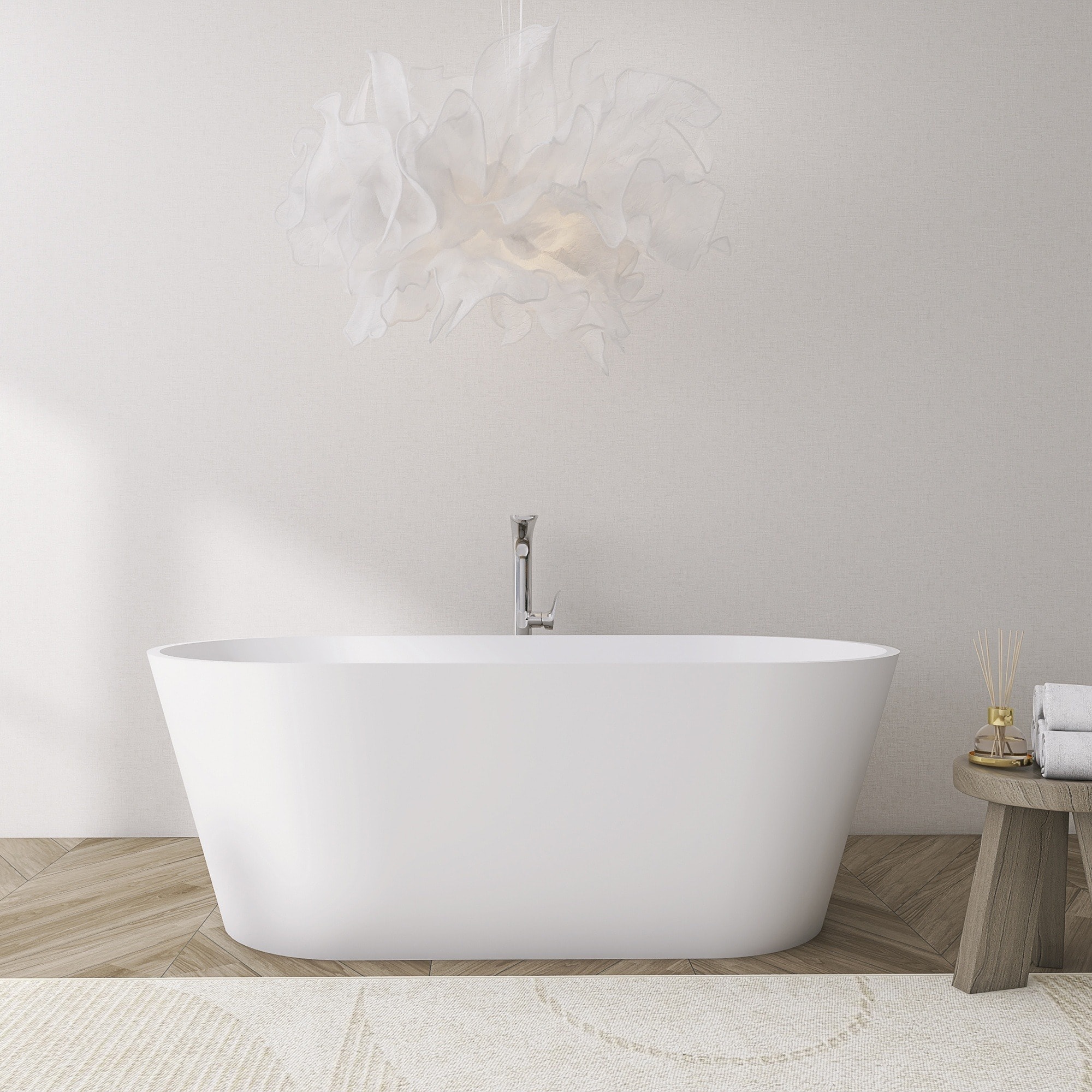 IAK 63 inch Matte White Solid Surface Freestanding Soaking Bathtub with Ergonomic Comfort Design