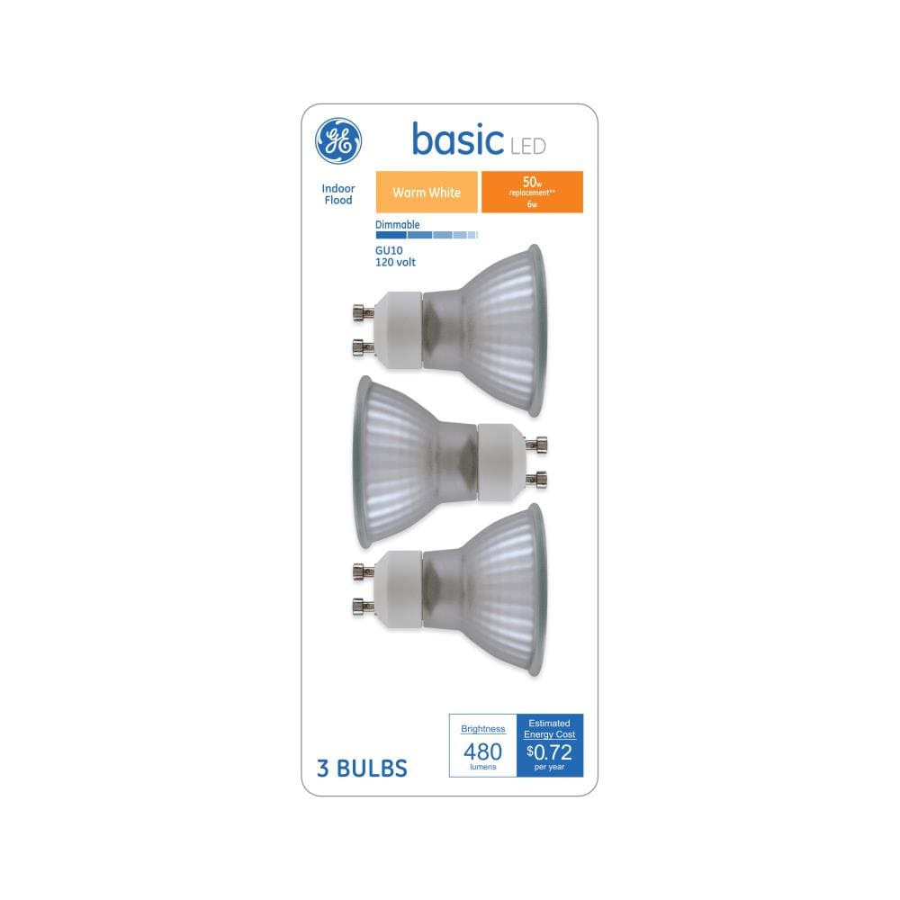 GE Basic 50-Watt EQ MR16 Warm White Gu10 Pin Base Dimmable LED Light Bulb  (3-Pack) in the Spot & Flood Light Bulbs department at
