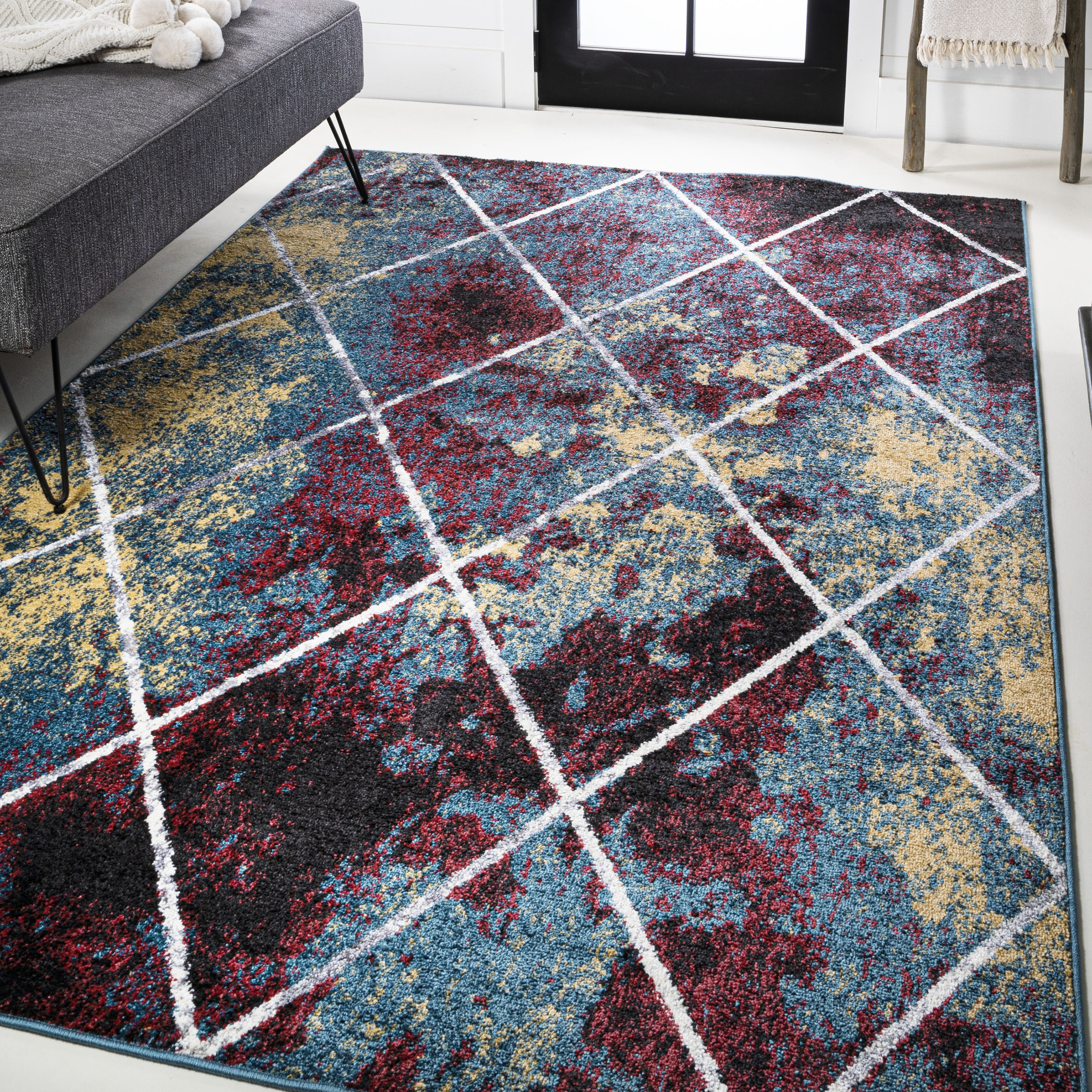 JONATHAN  Y SEU102J-4 SUPERSOFT Cole Minimalist Diamond 4 x 6 (ft) Loomed Polypropylene Multi/White Rectangular Indoor Geometric Mid-Century Modern Area rug
