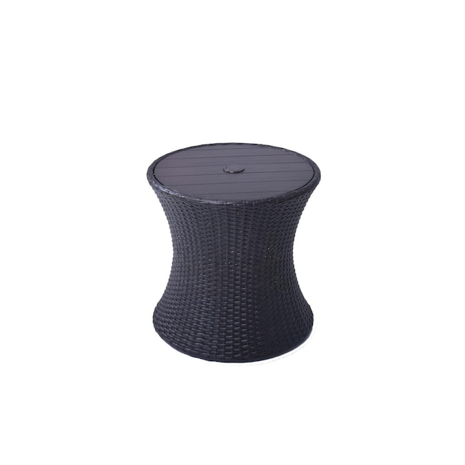 Allen Roth Round Wicker Outdoor End Table 20 In W X L With Umbrella Hole The Patio Tables Department At Com - Round Patio Side Table With Umbrella Hole