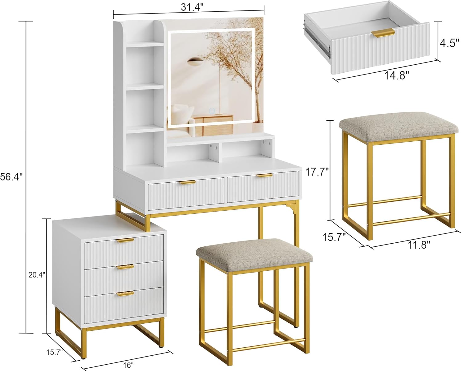 Qeetex DHZ-PHO-14ULNTEB Bedroom-Vanities - View #5