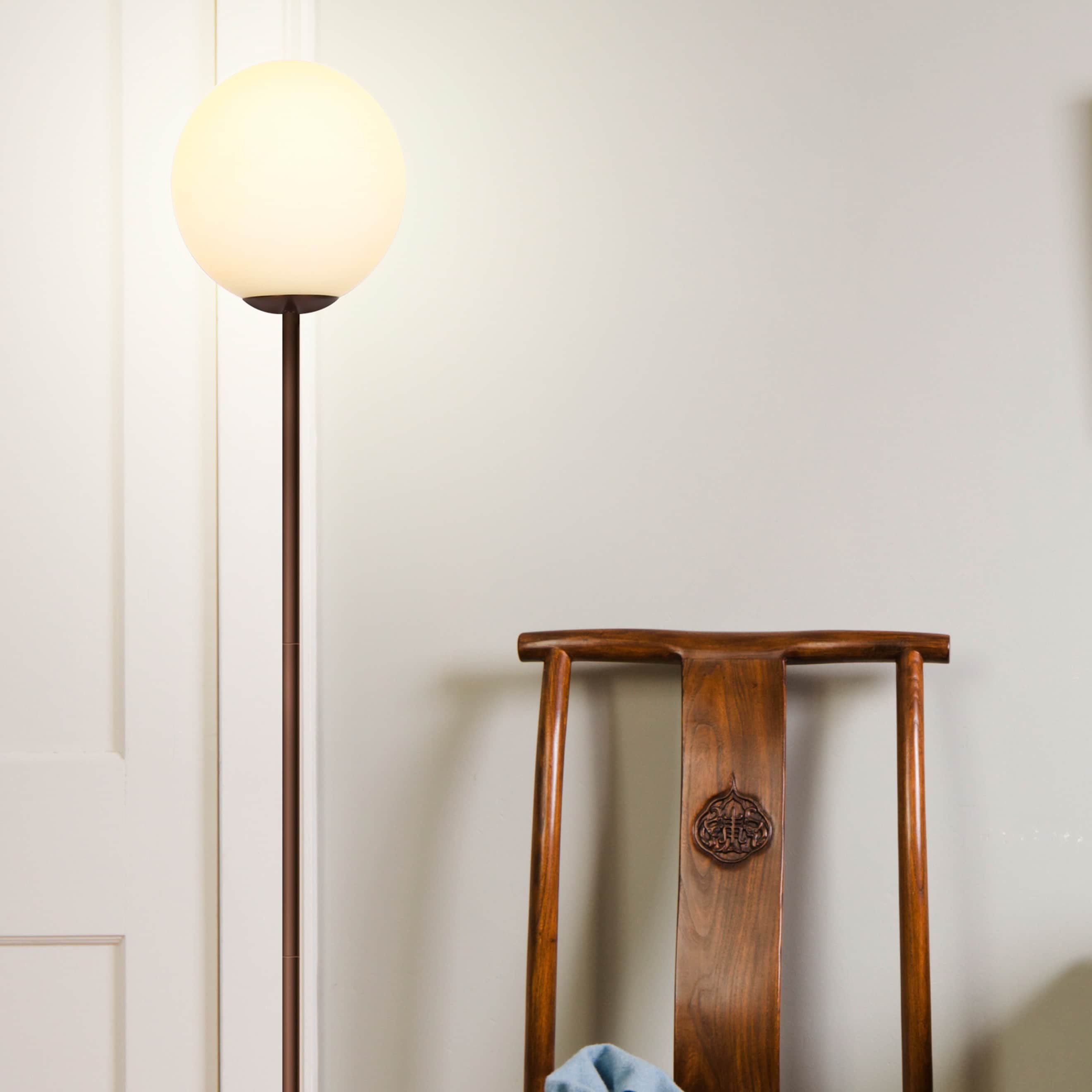 Luna 65" Bronze Modern LED Floor Lamp with Frosted Glass Globe