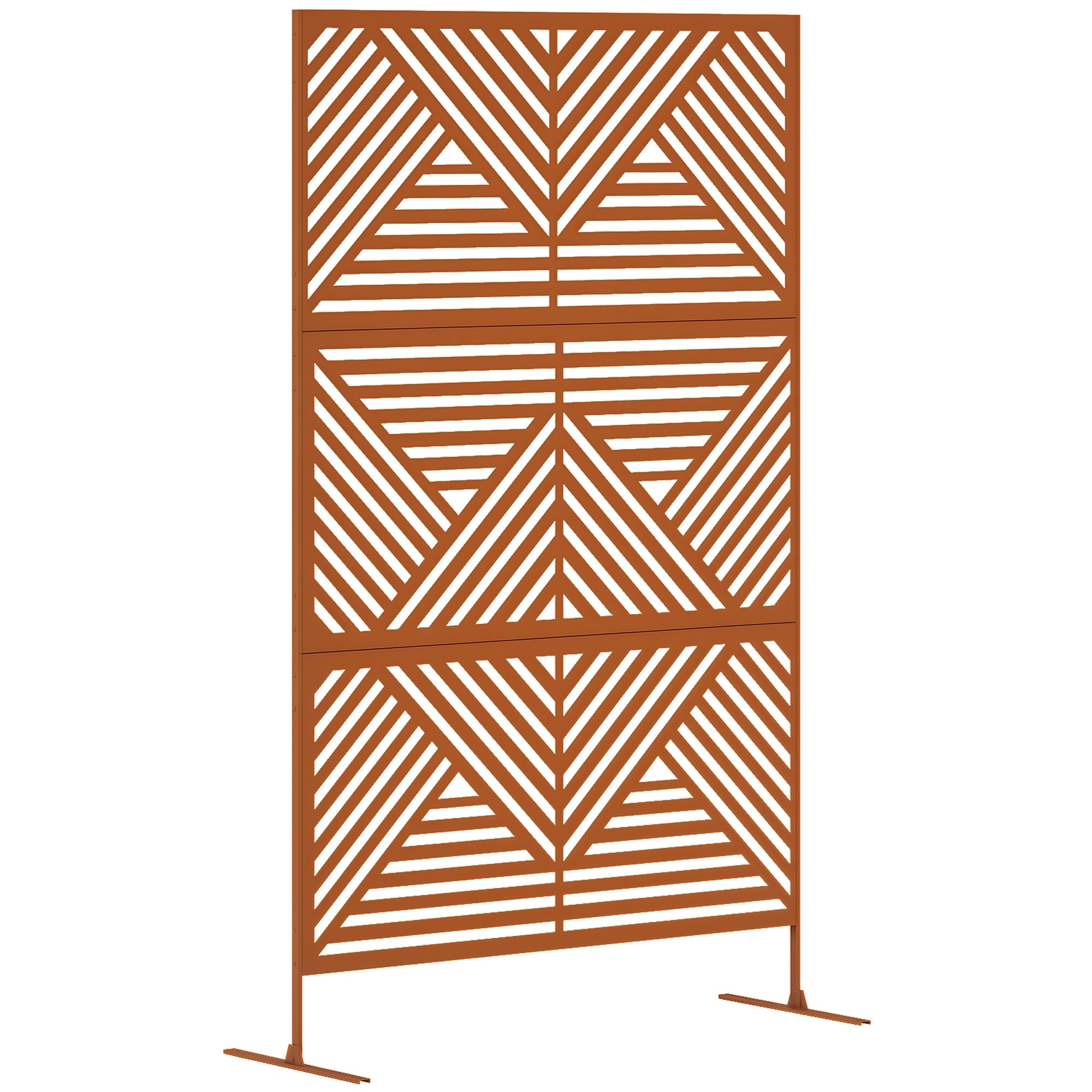 Outsunny  Decorative Metal Outdoor Privacy Screen Freestanding Privacy Fence Screen Outdoor Divider with Stand 78inch H x 48inch W Rhombus Brown
