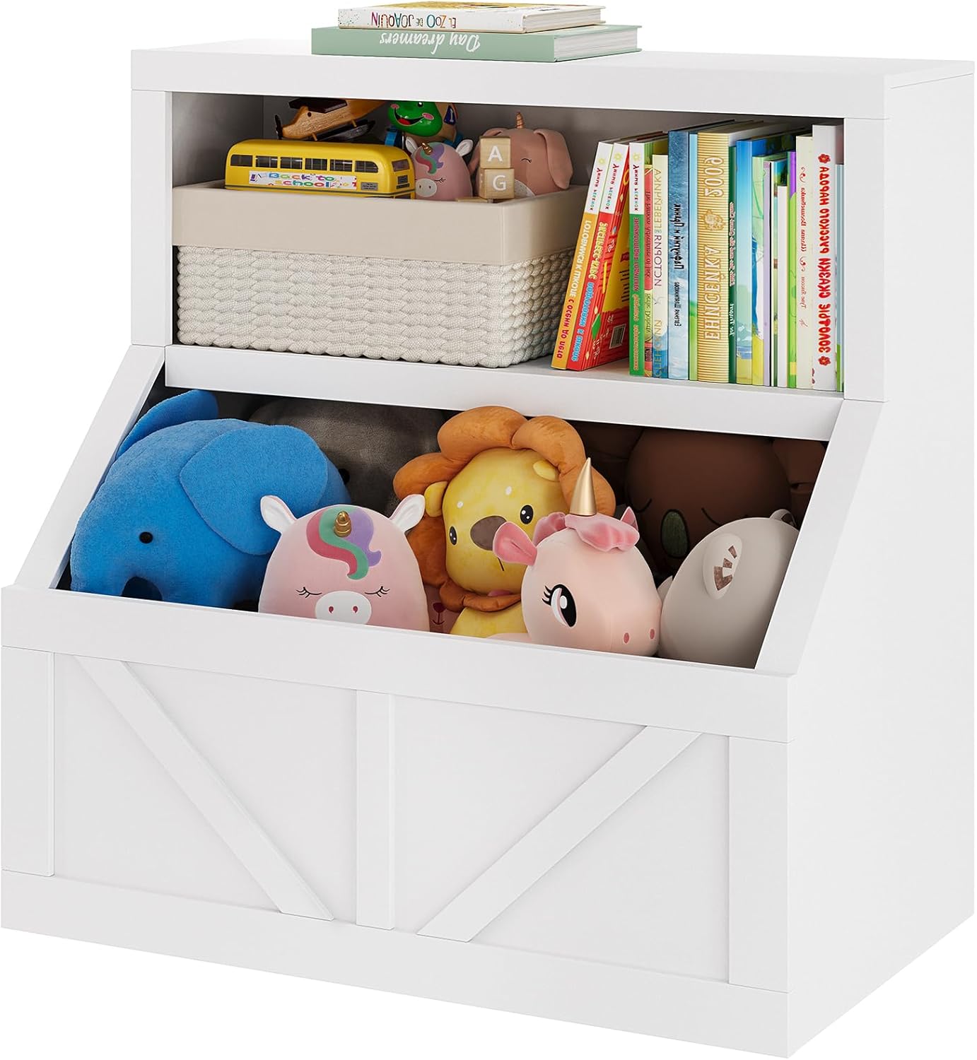 Garvee Kids Bookshelf and Toy Storage 2 Tier Toy Organizer with Storage Cabinet Toddler 2 Shelf Bookcase for White