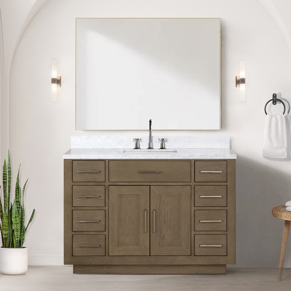 Lexora LVGI48SR101 Gilroy 48-in Grey Oak Single sink Bathroom Vanity with White Carrara Marble Top (Faucet Included)