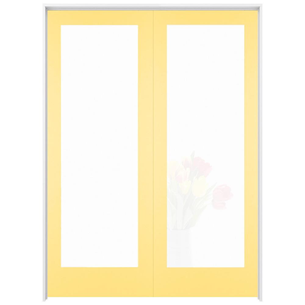 RELIABILT LO1370167 48-in x 80-in Marigold Solid core 1-panel Frosted glass Reversible/Universal Smooth Prefinished Pine Wood Flat Jamb Double Prehung Interior Door