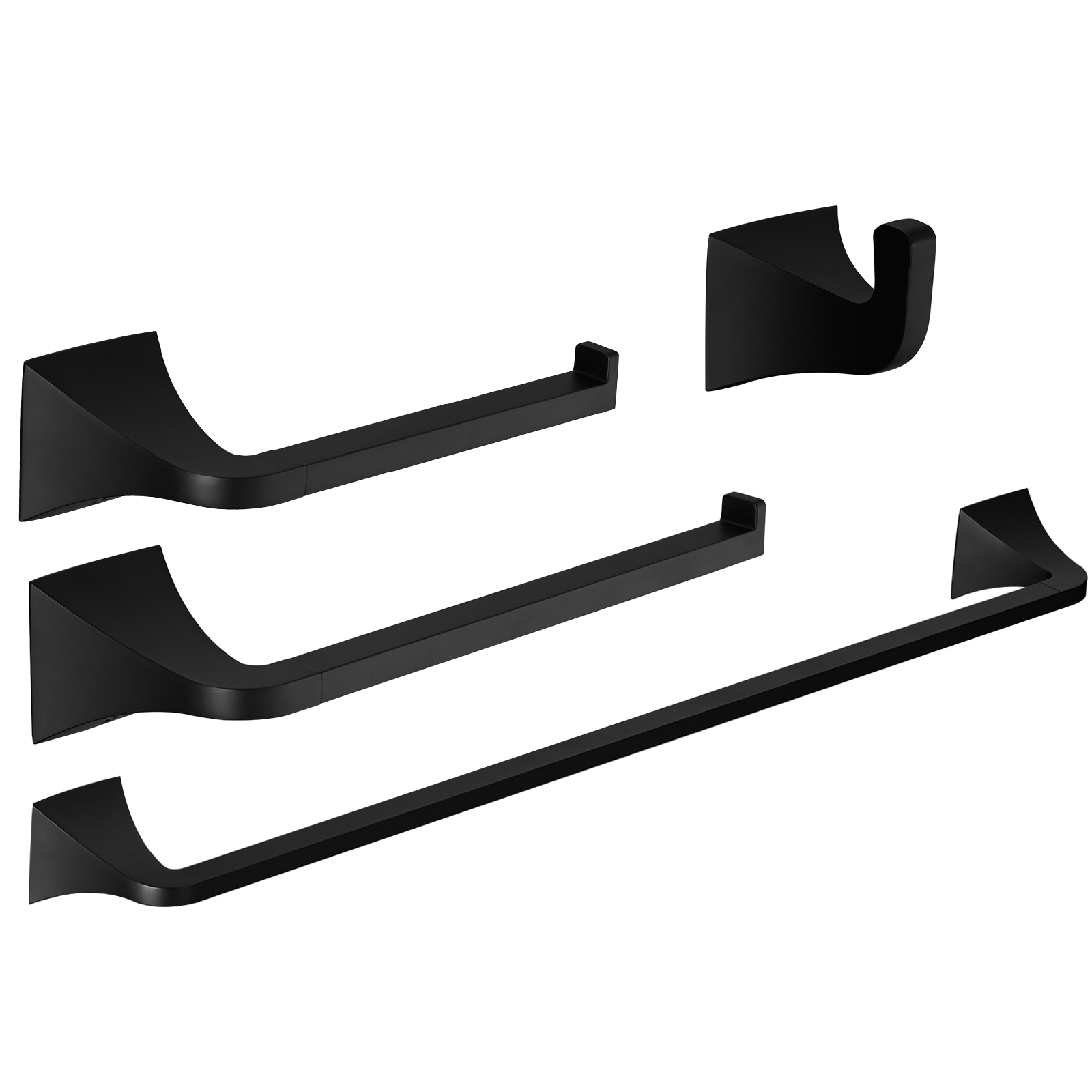 BWE A-91003-BLACK 4 -Piece Abyssal Hush Matte Black Decorative Bathroom Hardware Set Towel Bar, Toilet Paper Holder, ,Robe Hook Included