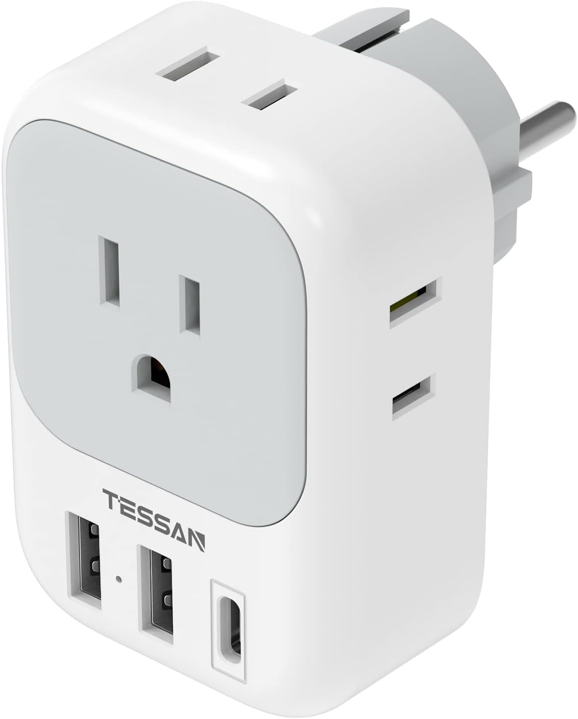 MaseiKar Type E F Travel Plug Adapter for Germany France - 4 AC Outlets 3 USB Ports(1 USB C) US to EU Spain Iceland Korea Greece Russia