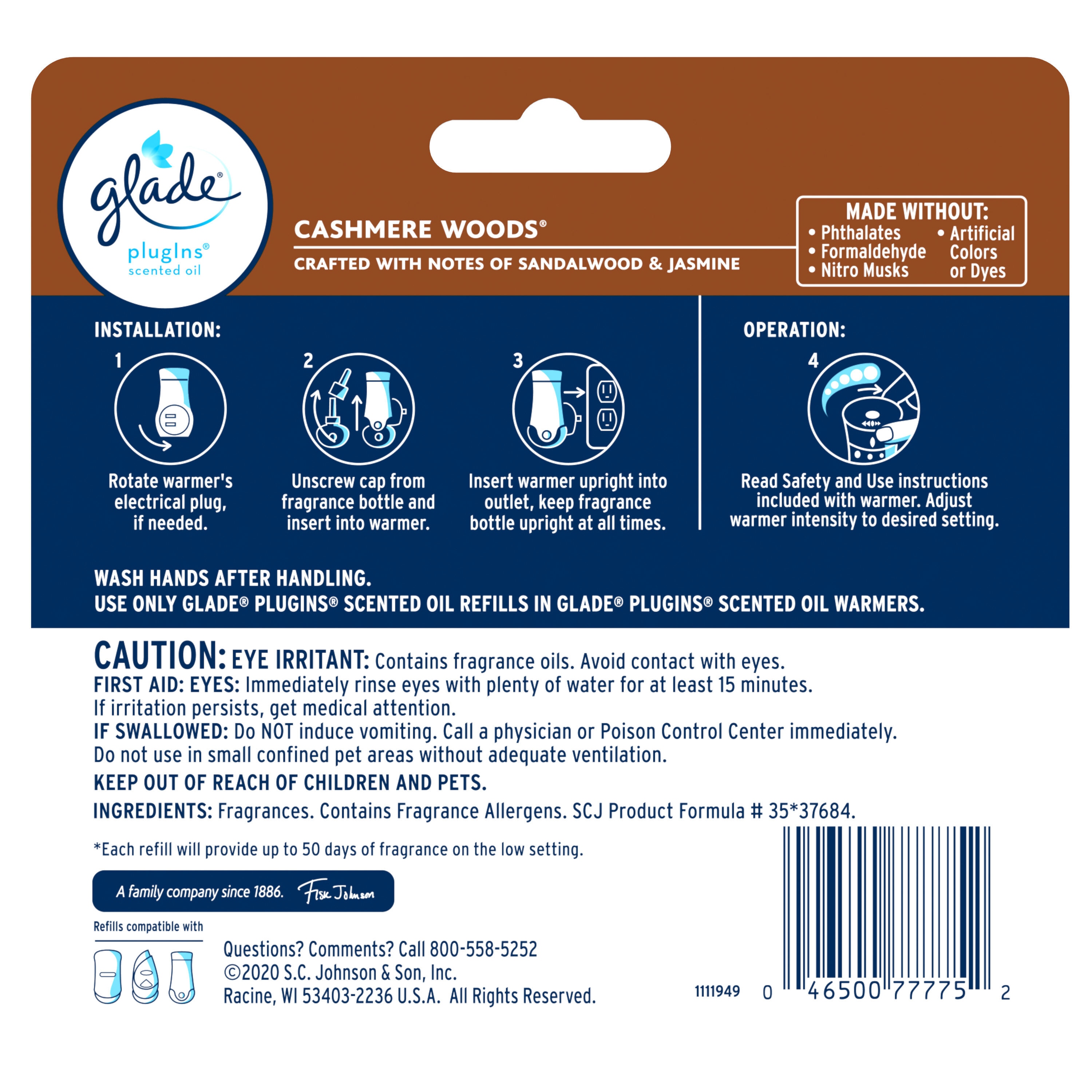 Glade® PlugIns® Scented Oil Refills Air Freshener Cashmere Woods, 5 ct -  Harris Teeter