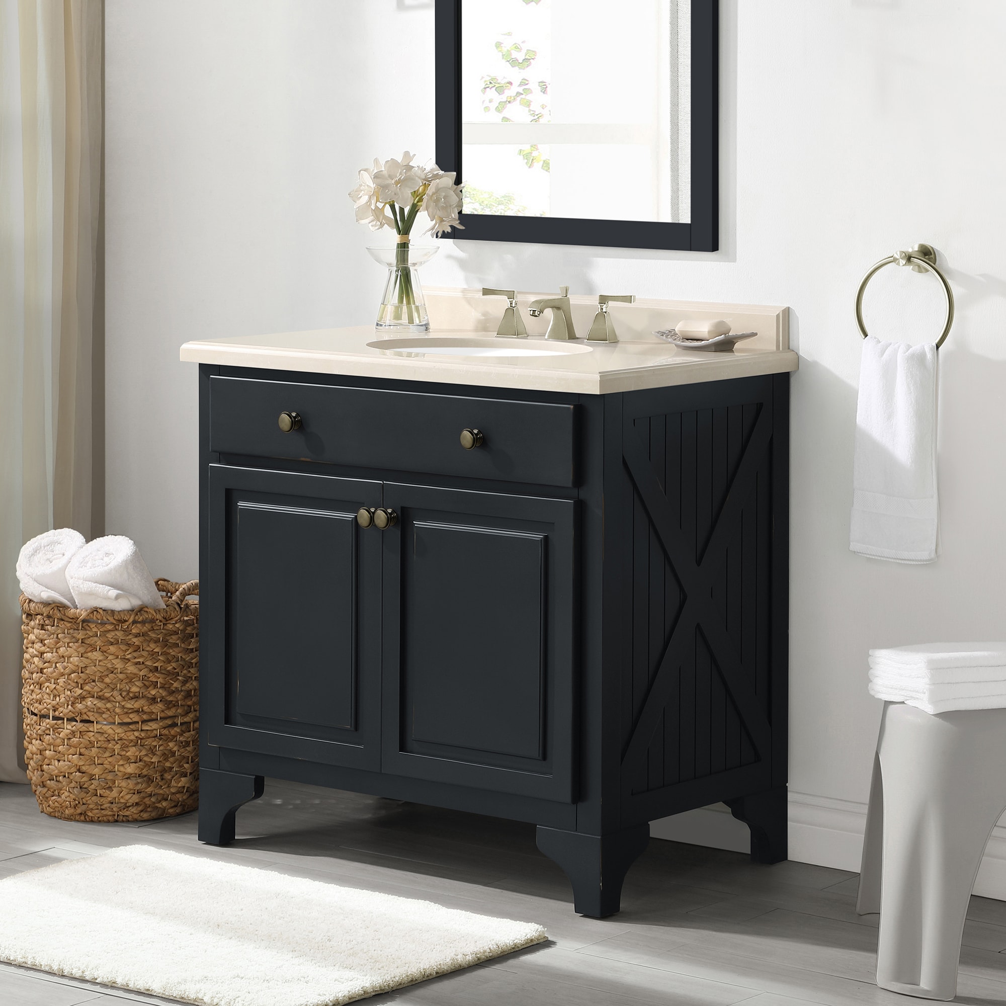 OVE Decors Exton 36-in Antique Black Undermount Single Sink Bathroom ...