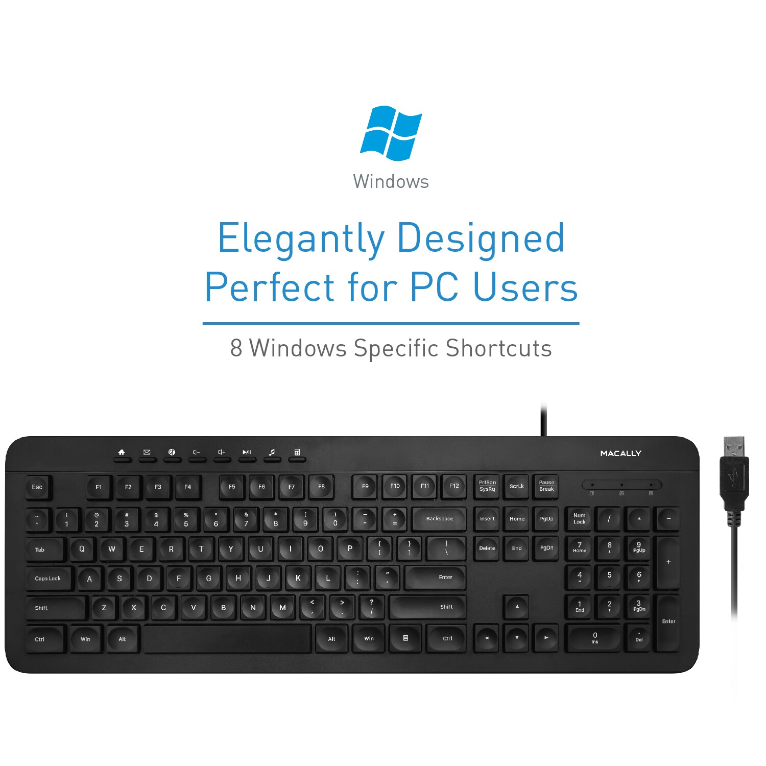 Macally Usb Wired Keyboard For Pc, Desktop Computer, Laptop