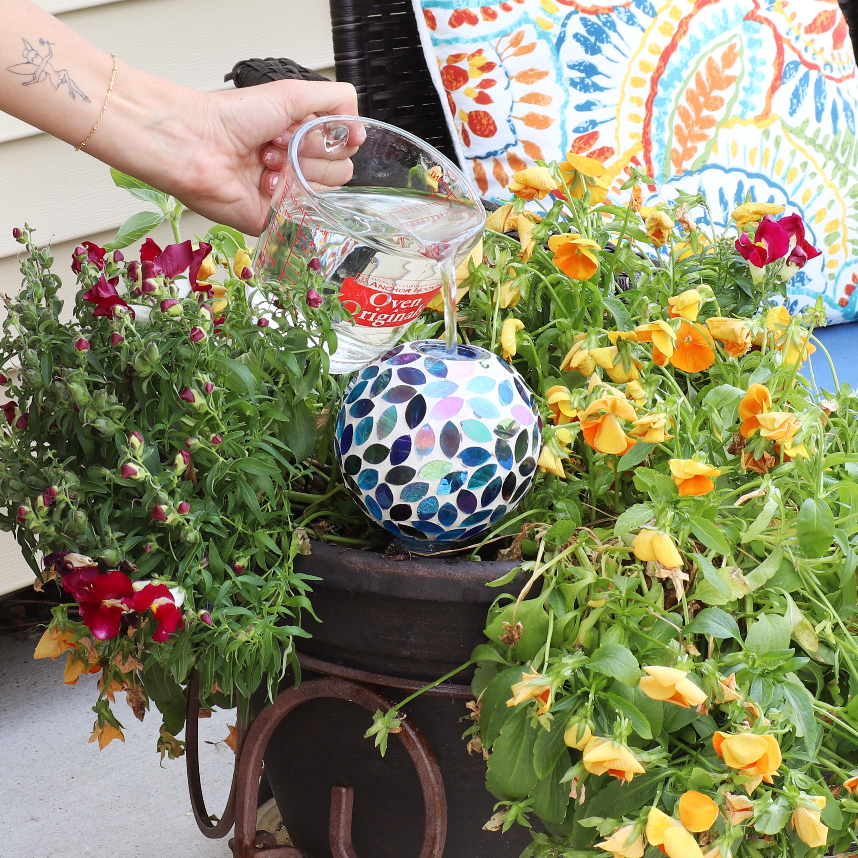 Colorful Mosaic Glass and Terracotta Self-Watering Globe for Plants