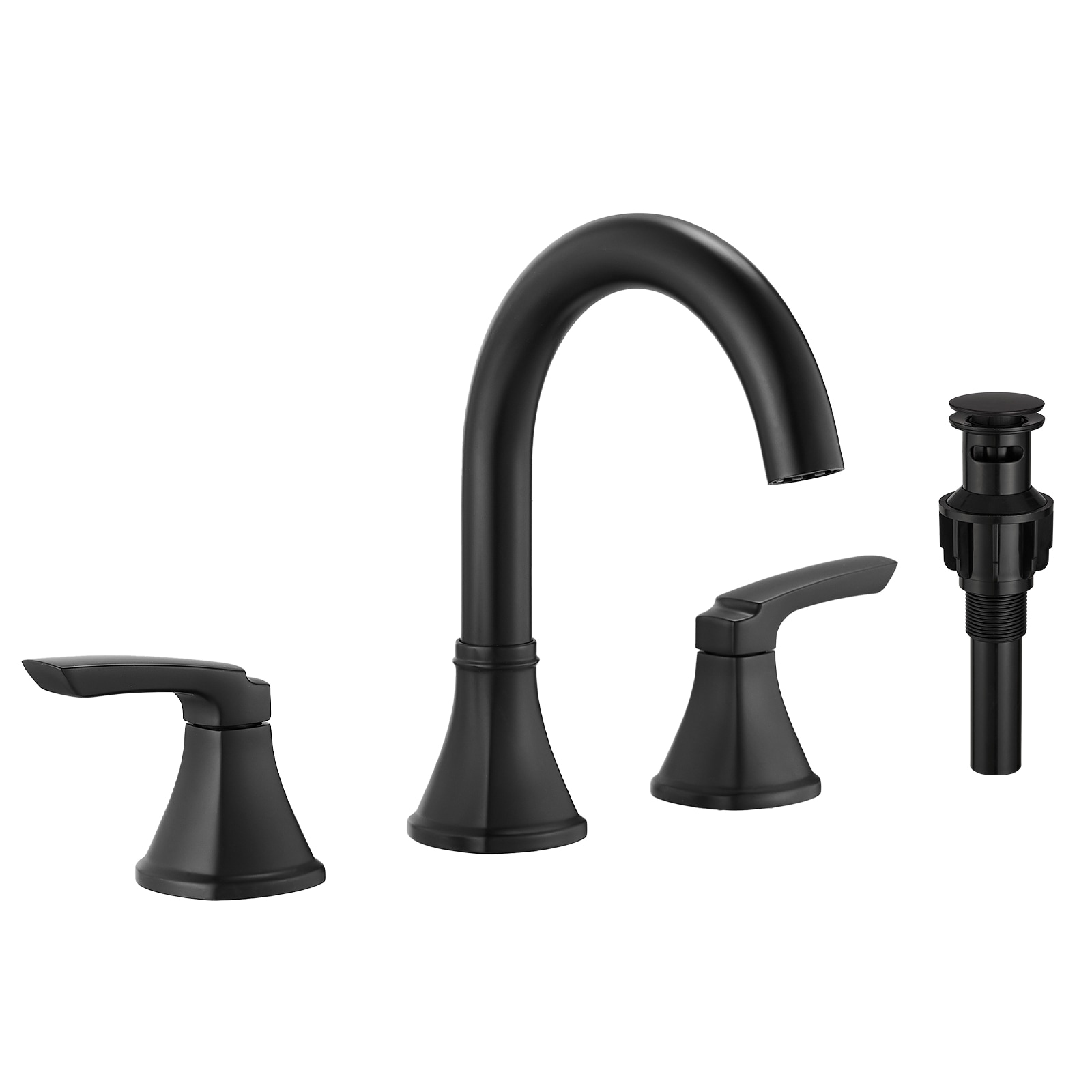 GLANZEND  Black Widespread 8-in 2 Handle High-arc Vanity Bathroom Sink Faucet Pop Up Drain Supply Lines