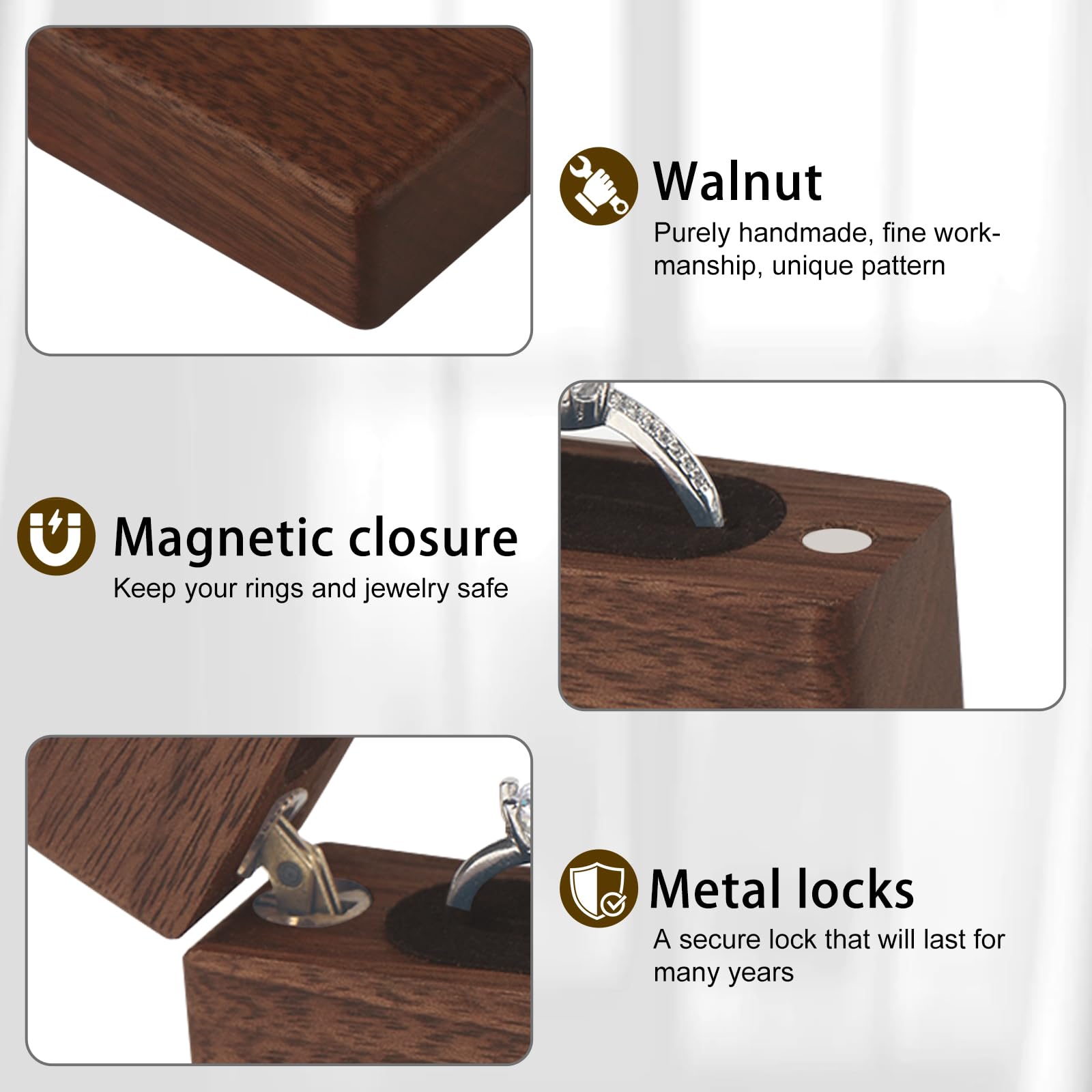 KIWDZFU Wood Ring Box for Proposal Engagement Ring Holder Wedding Day ...