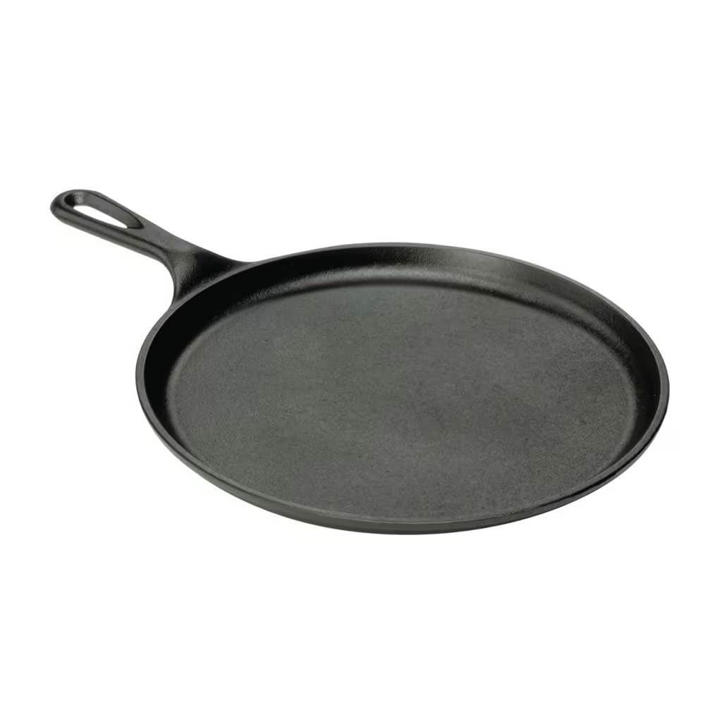 Slickblue 10.5-inch Cast Iron Skillet Griddle Pan Black Round Frying Pan Induction Compatible Oven Safe Low Side Wall Design
