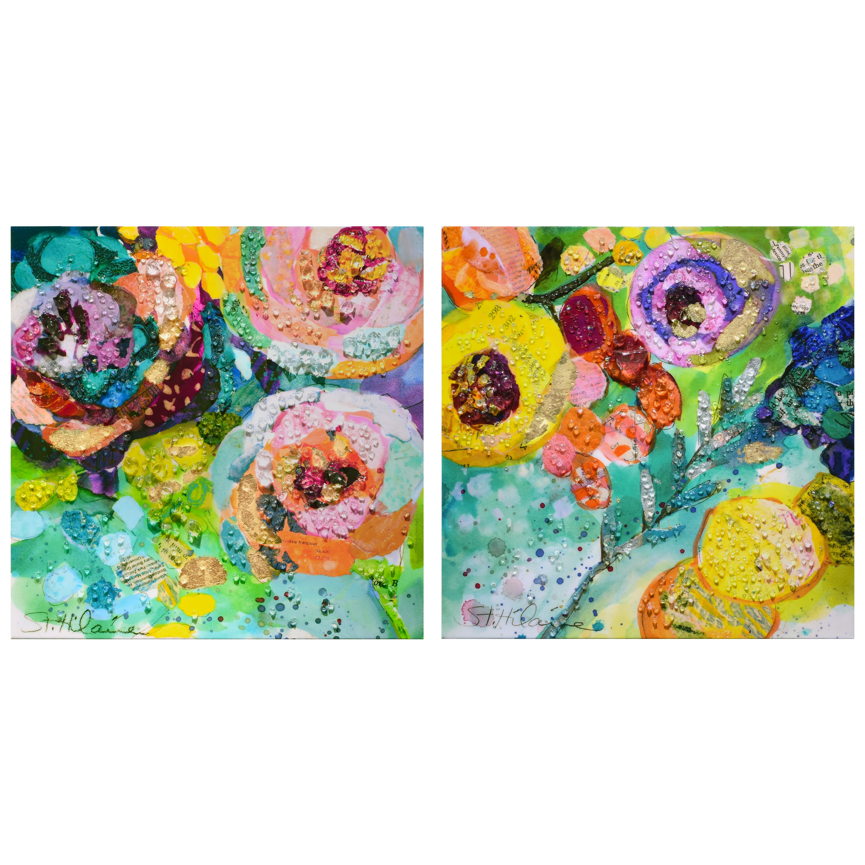 Empire Art Direct CRY-2659282-83-2424 Floral Radiance I II Unframed 24-Inches H x 48-Inches W Modern Canvas Hand-Painted 3D art