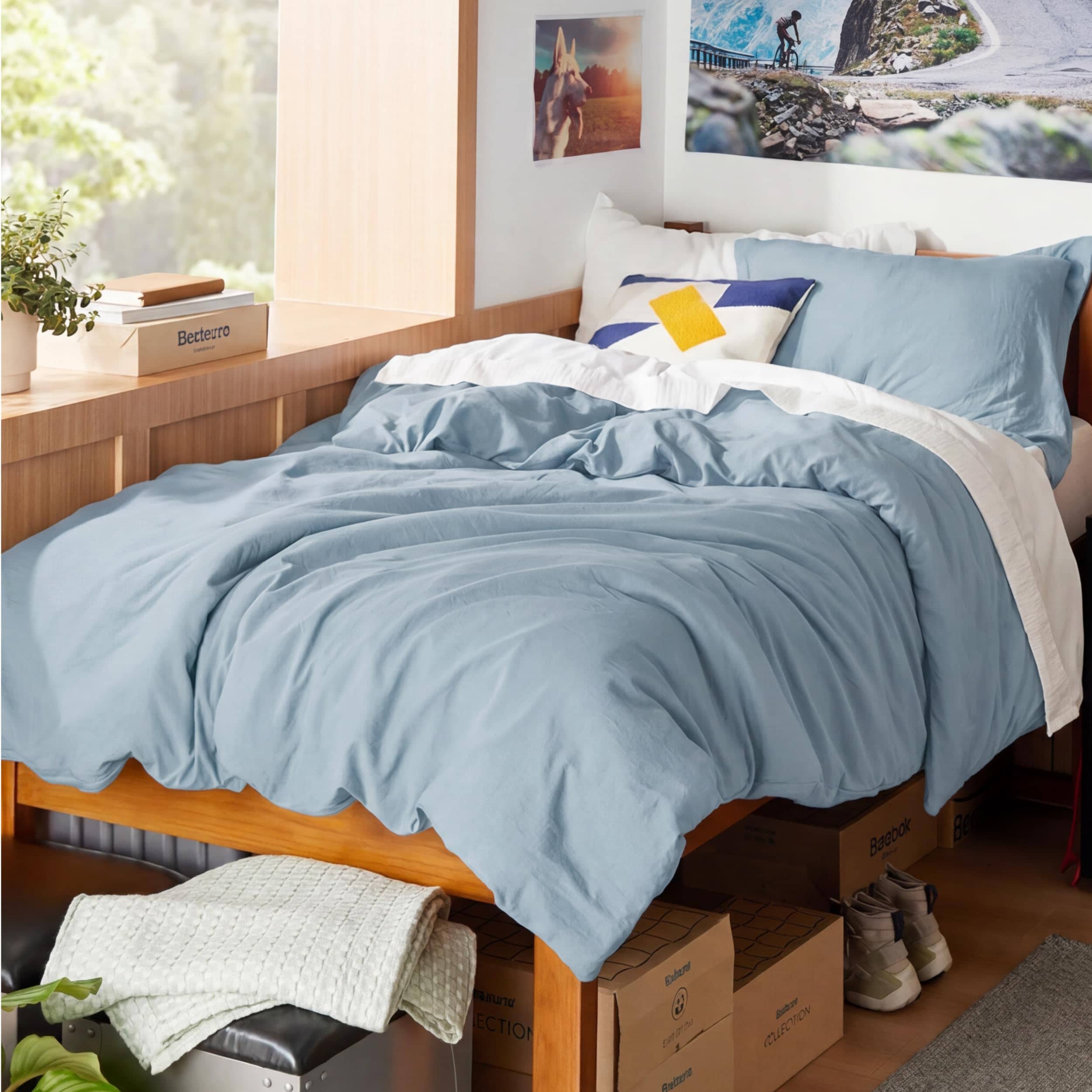 Bedsure Prewashed Twin Duvet Cover, Cotton-Like Bedding Set, Light Blue