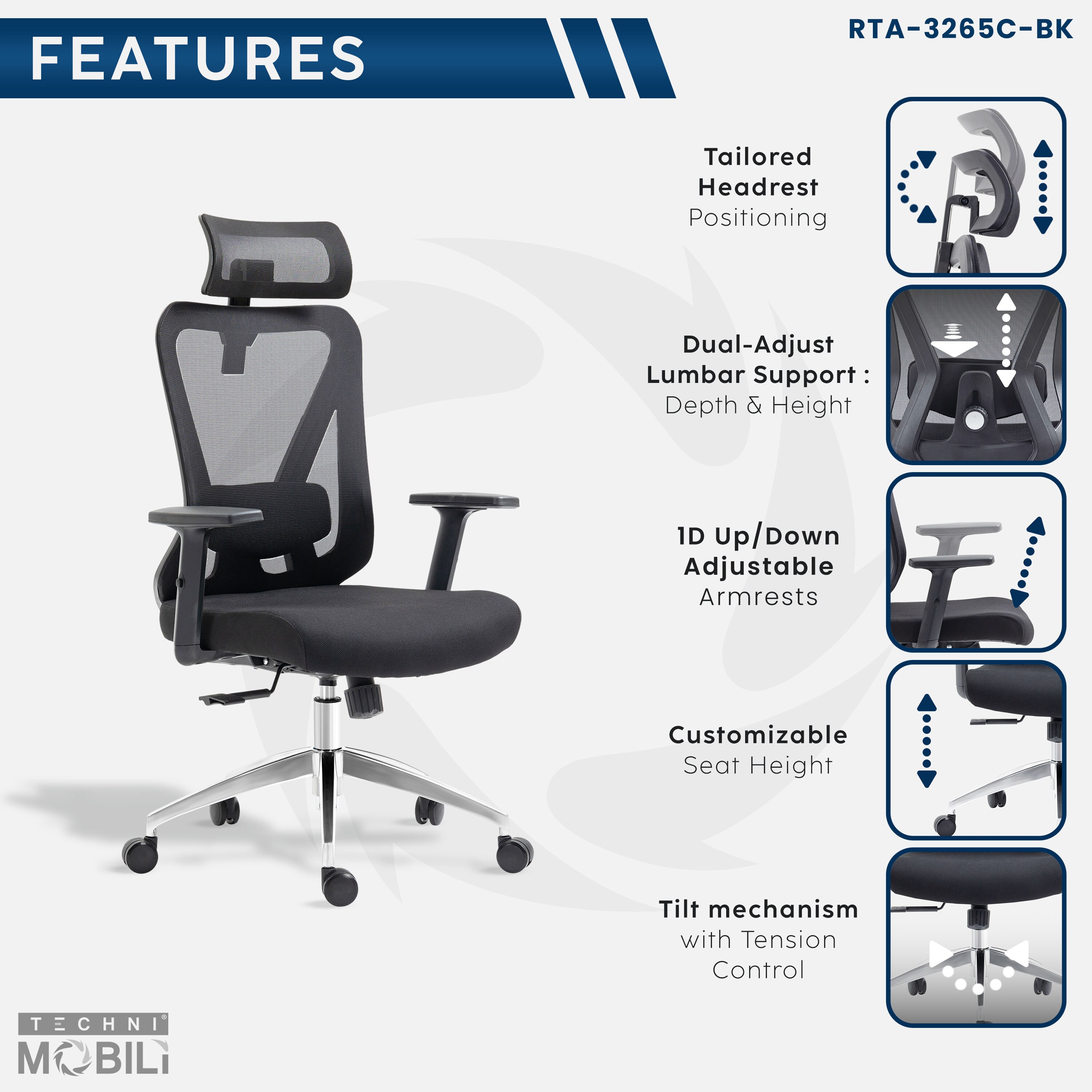 Techni Mobili RTA-3265C-BK Office-Chairs - View #4