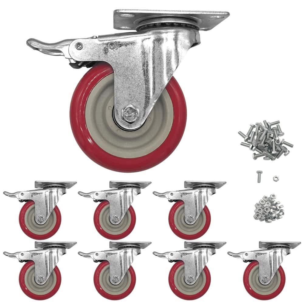 Aoibox  8 Pack 4 Inch Heavy Duty Locking Swivel Casters with Brakes 2200 lb Load Capacity Nylon Wheels for Workbenches Shelves Carts