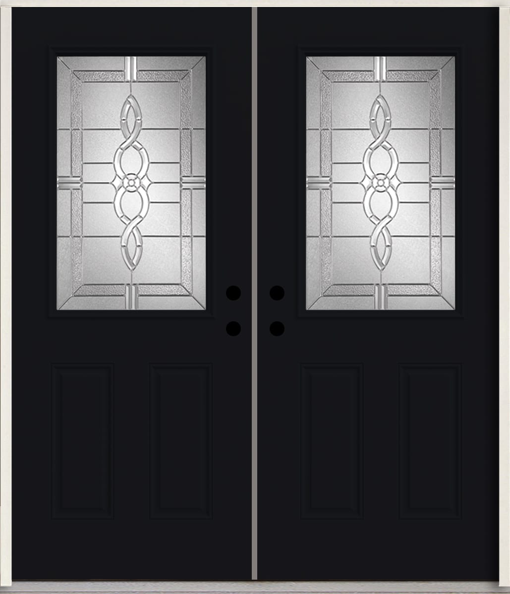 RELIABILT LO963559 Calista 72-in x 80-in x Fiberglass Half lite Right-hand inswing Peppercorn Paint Painted Prehung Double Front Door Insulating core